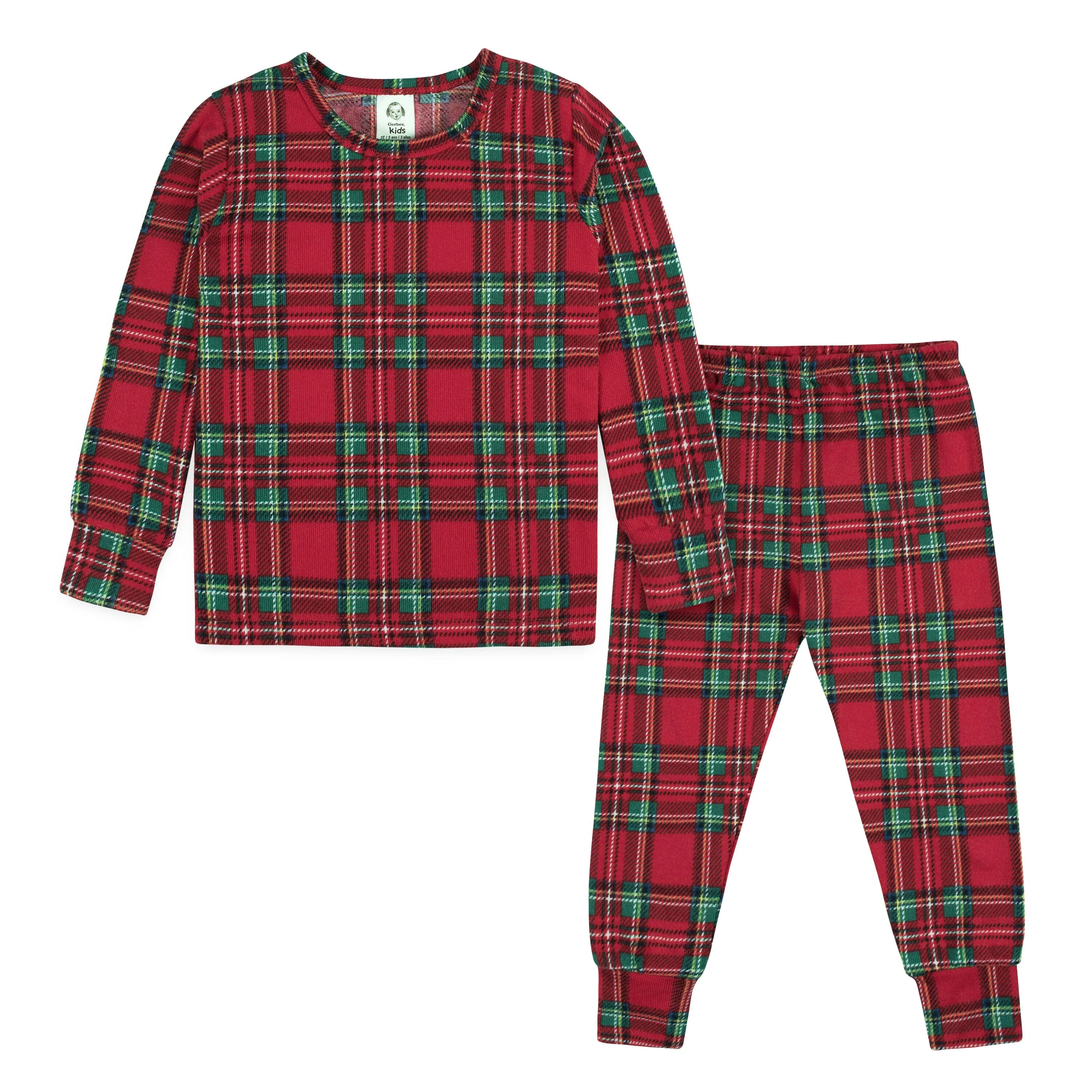 2-Piece Infant and Toddler Neutral Stewart Plaid Hacci Snug Fit Pajama Set