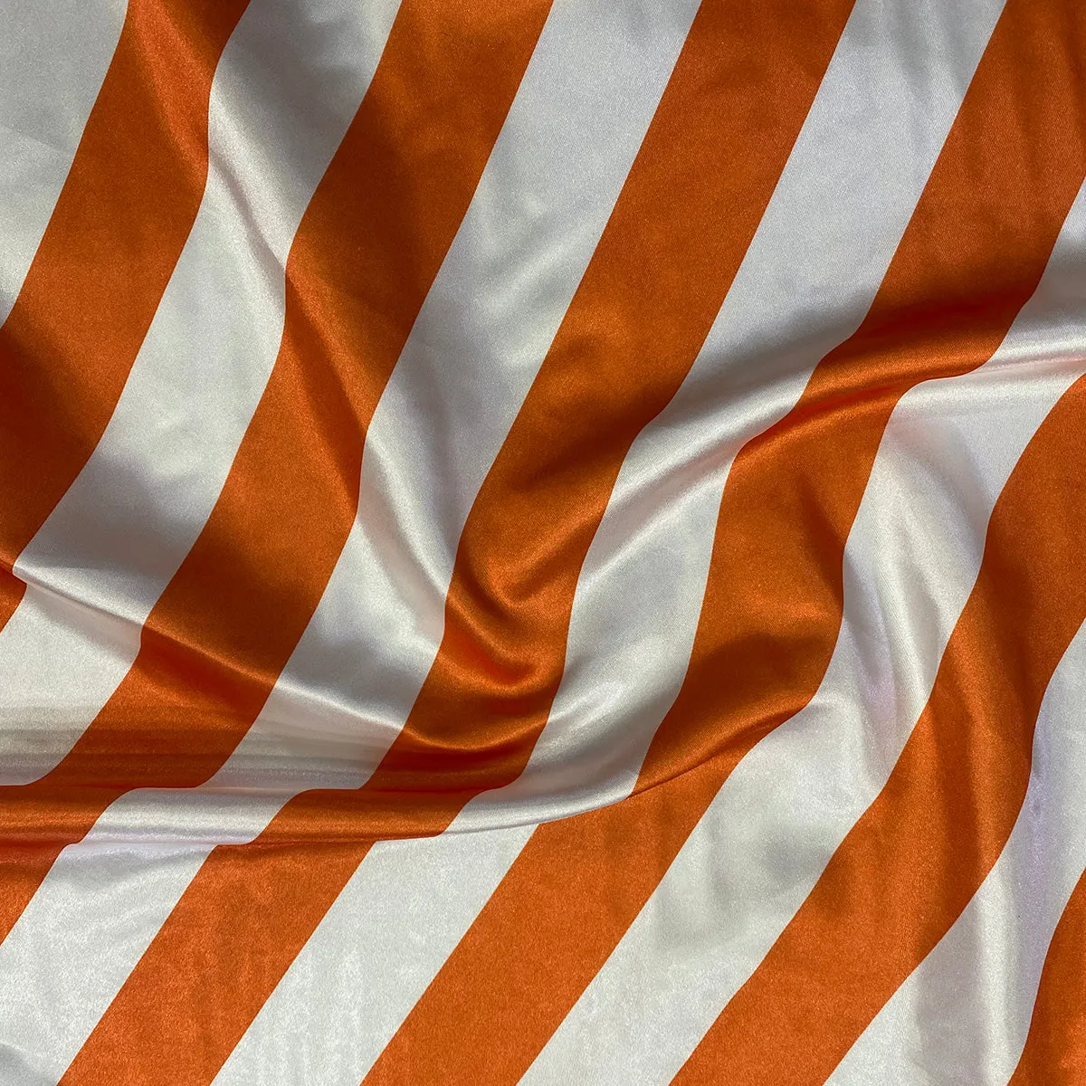 2" Satin Stripe Wholesale Fabric in White and Orange