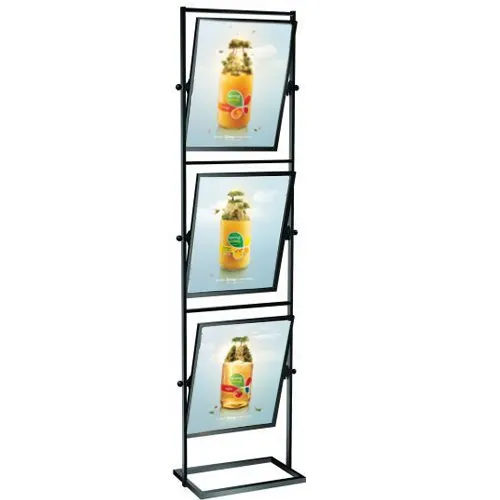 3-Tier Tilted Sign Holder Floor Stand for 22x28 Posters | Double-Sided Adjustable, Swivel Black or Silver Metal Frame Displays 3-6 Posters