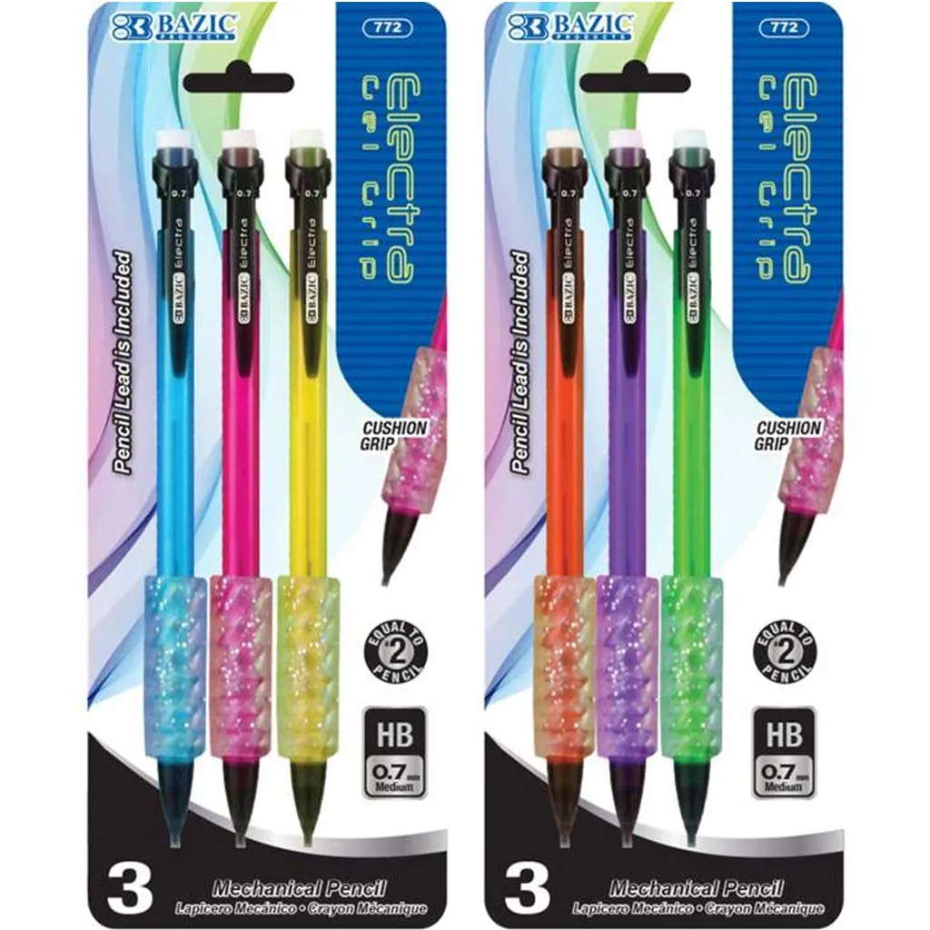 Bazic Electra Fashion Color Mechanical Pencil with Gel Grip 0.7mm