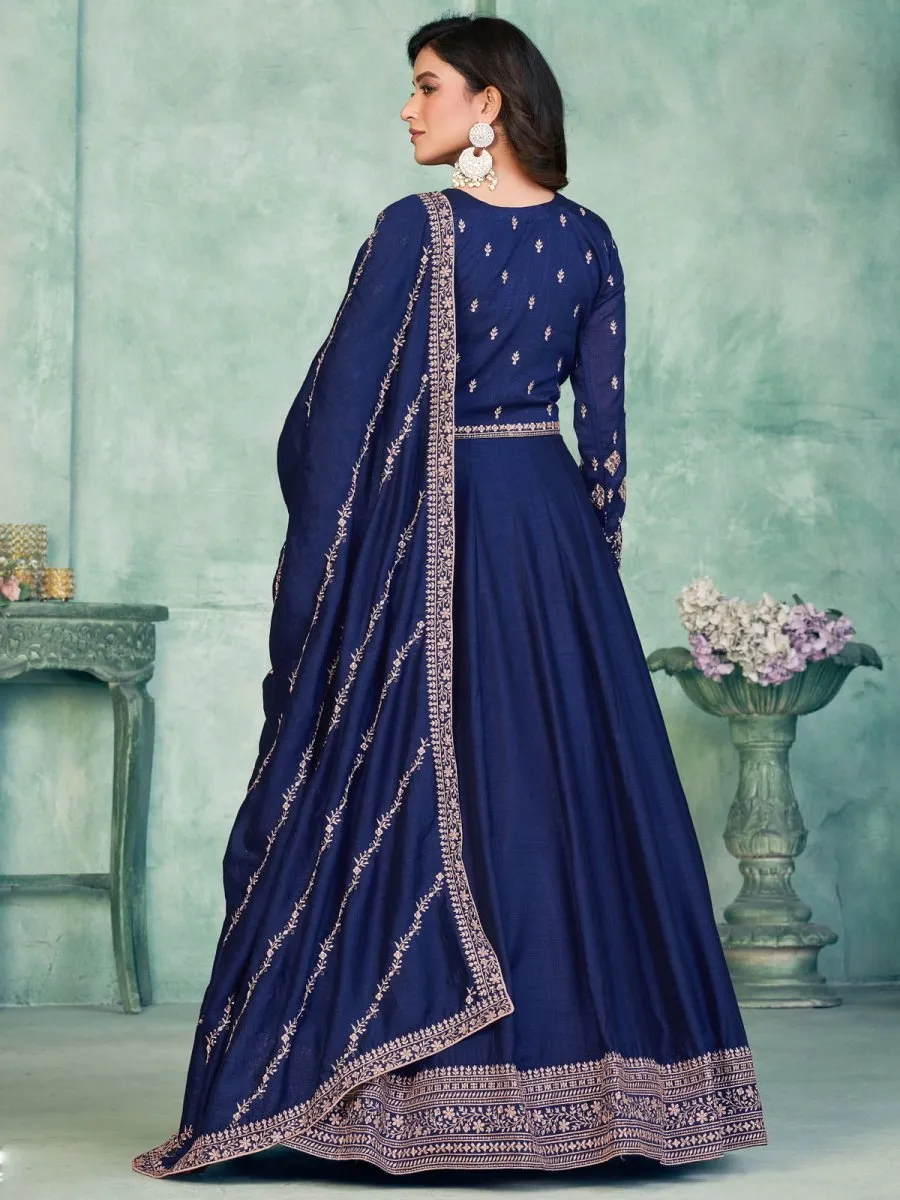 Blue Art Silk Partywear Anarkali-Suit