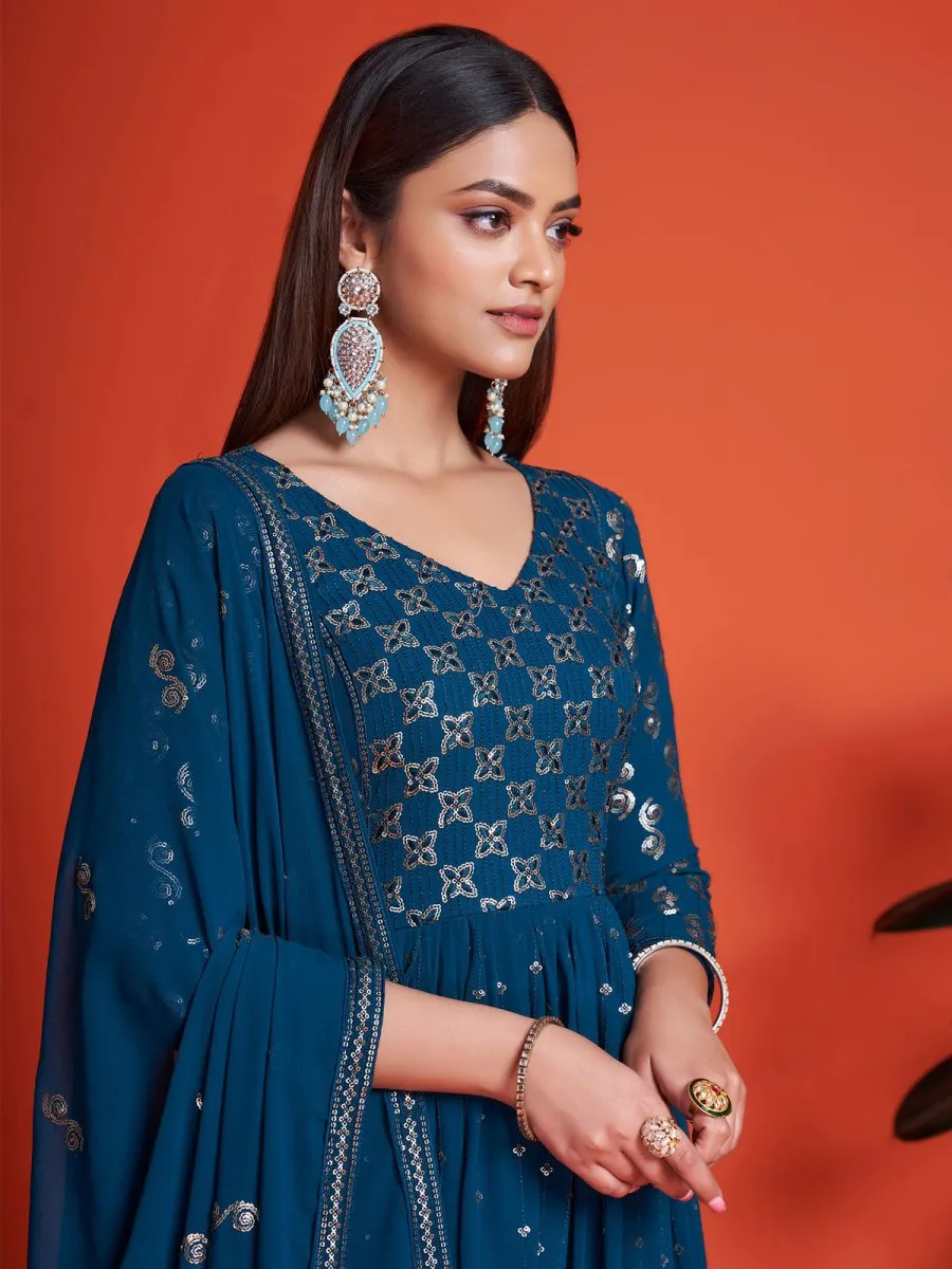 Blue Georgette Festive Wear Anarkali Style Suit