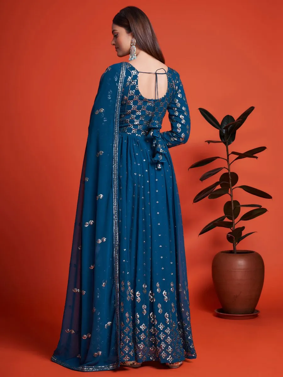 Blue Georgette Festive Wear Anarkali Style Suit