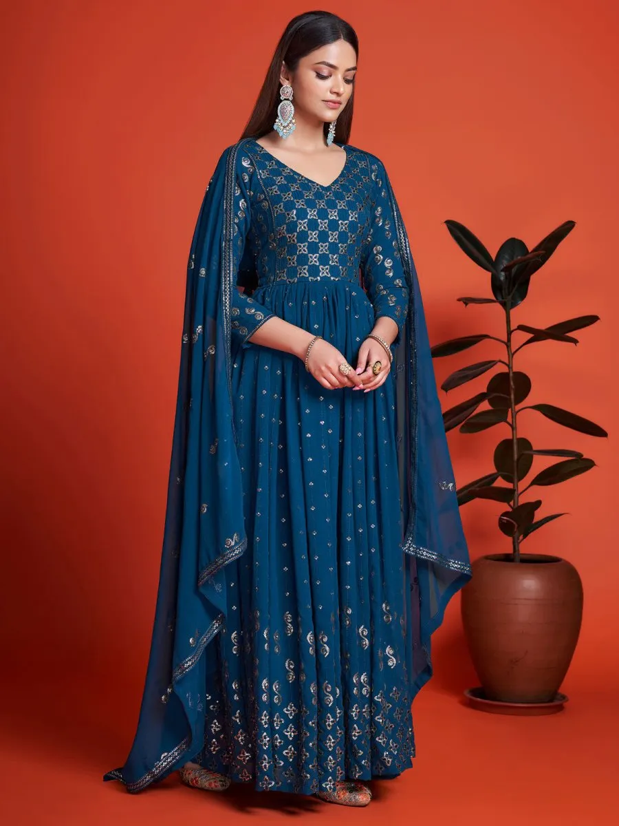 Blue Georgette Festive Wear Anarkali Style Suit