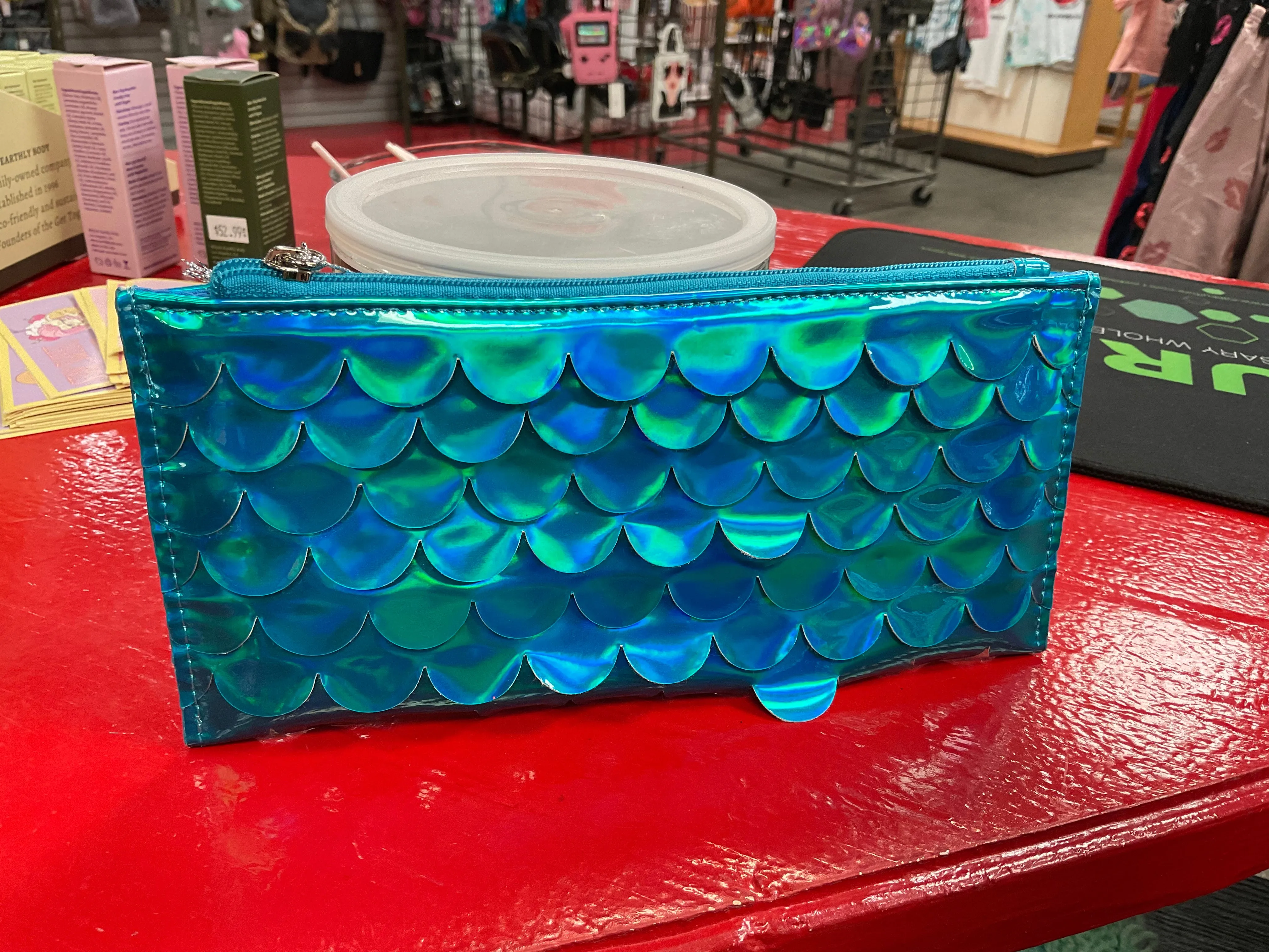 Blue mermaid iridescent pencil bag