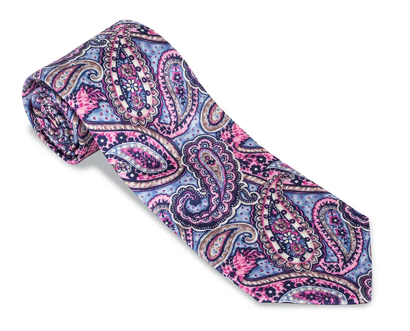 Blue/Fuchsia Bernadette Paisley Necktie - F5417