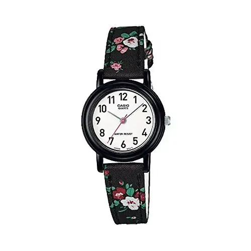 Casio Women's Leather/Fabric Black "Floral" Analog Watch LQ-139LB-1B2