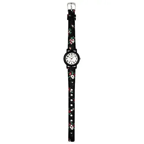 Casio Women's Leather/Fabric Black "Floral" Analog Watch LQ-139LB-1B2