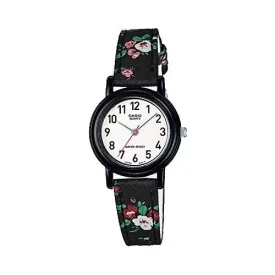 Casio Women's Leather/Fabric Black "Floral" Analog Watch LQ-139LB-1B2