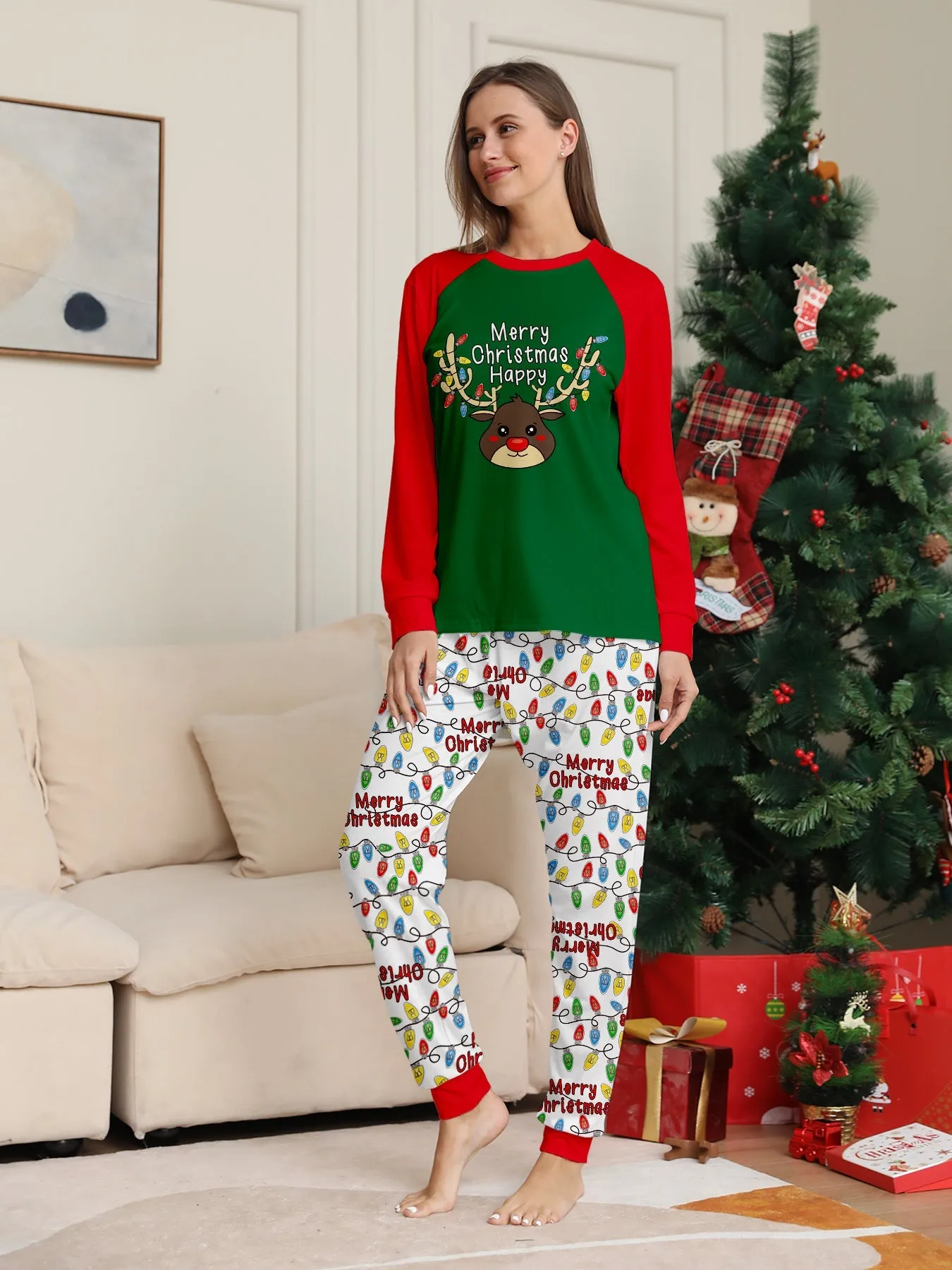 Christmas Antlers Printed Family Matching Christmas Pajamas Sets