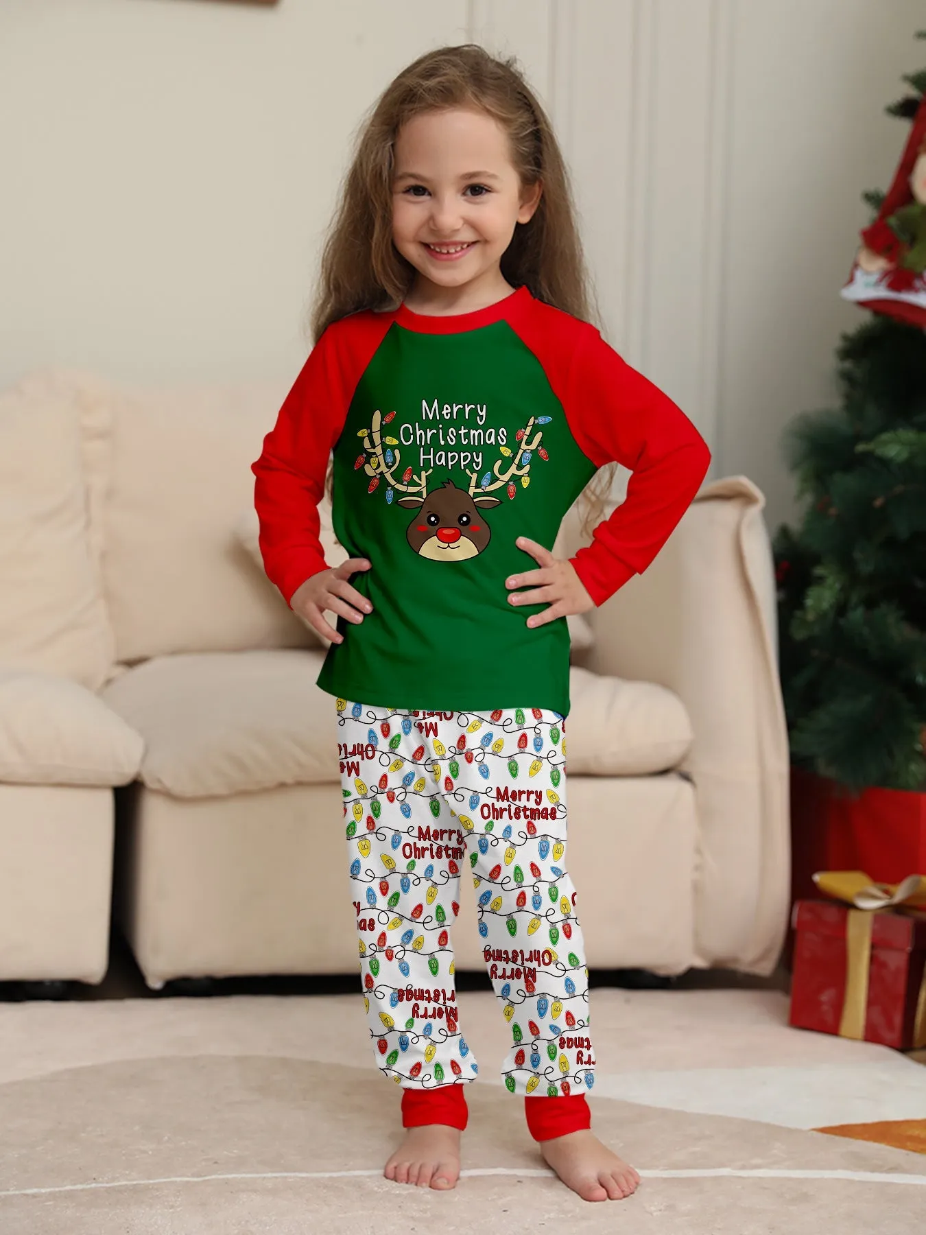 Christmas Antlers Printed Family Matching Christmas Pajamas Sets