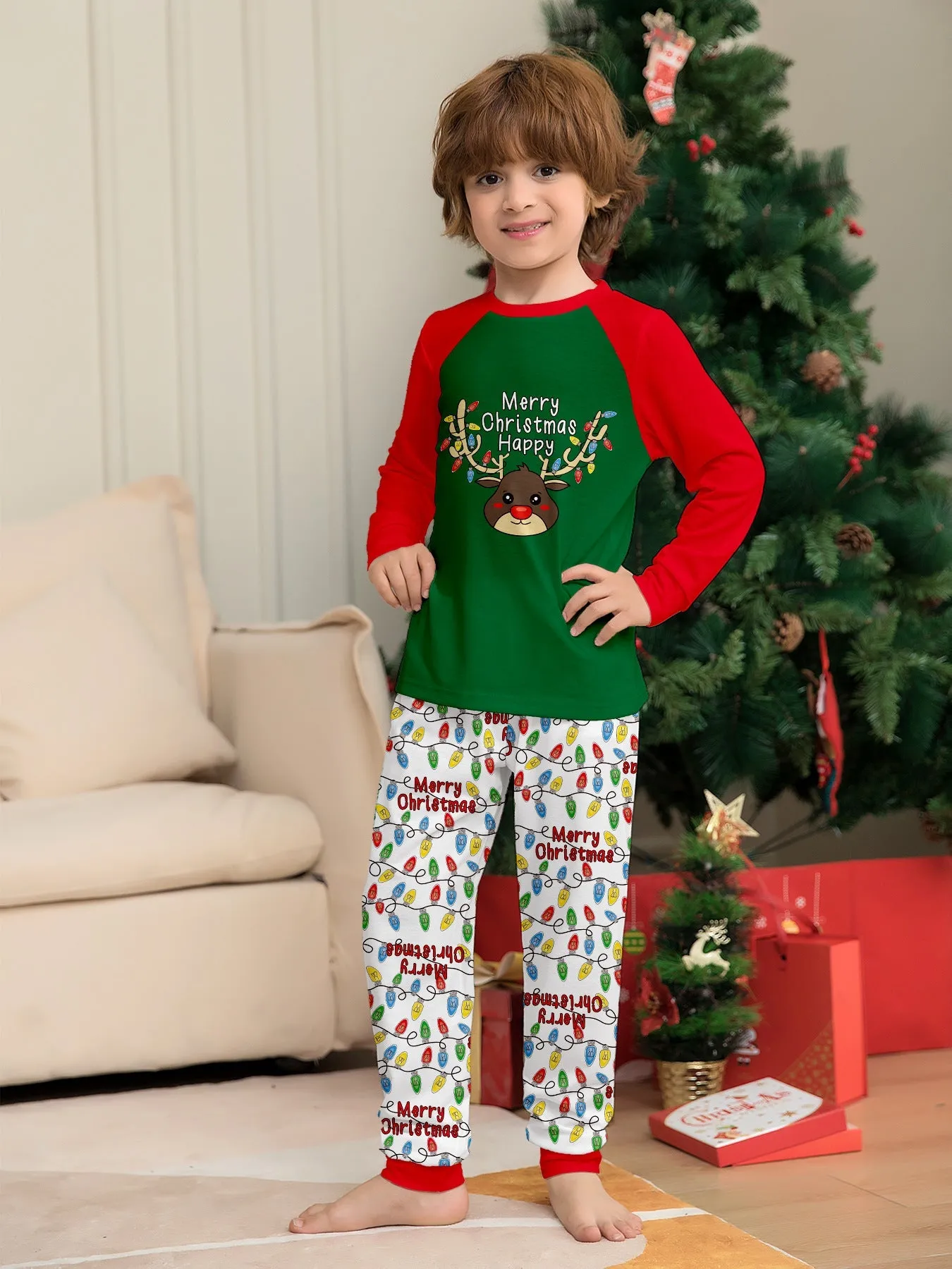 Christmas Antlers Printed Family Matching Christmas Pajamas Sets