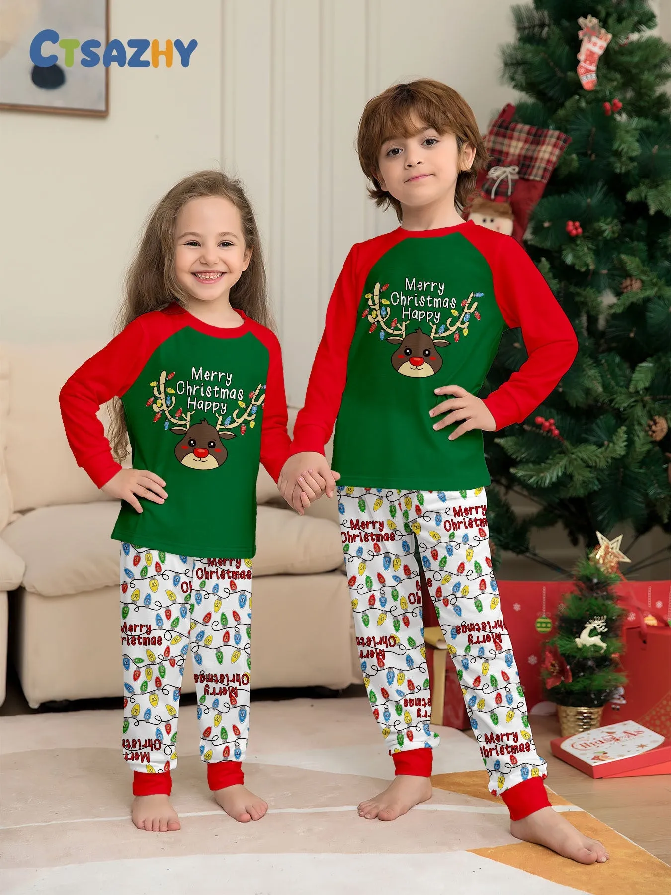 Christmas Antlers Printed Family Matching Christmas Pajamas Sets