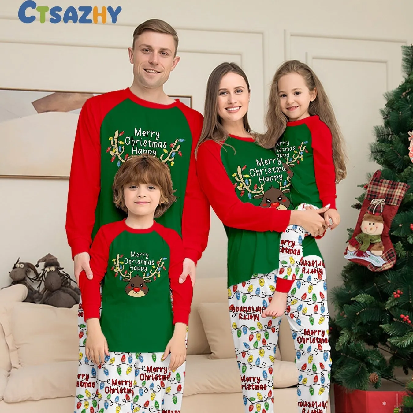 Christmas Antlers Printed Family Matching Christmas Pajamas Sets