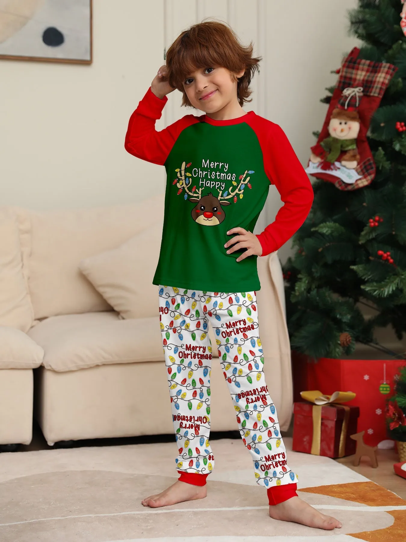 Christmas Antlers Printed Family Matching Christmas Pajamas Sets