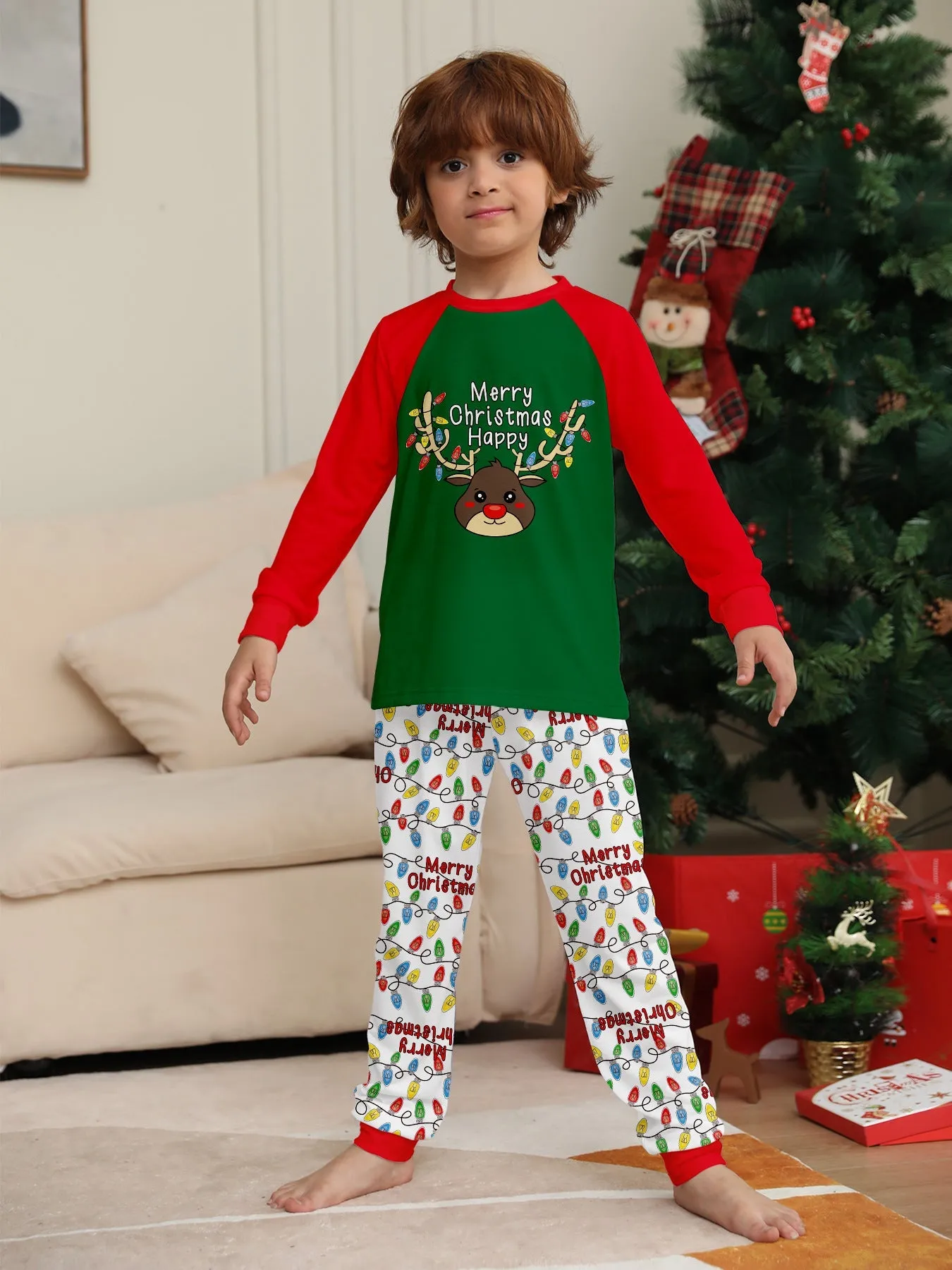 Christmas Antlers Printed Family Matching Christmas Pajamas Sets