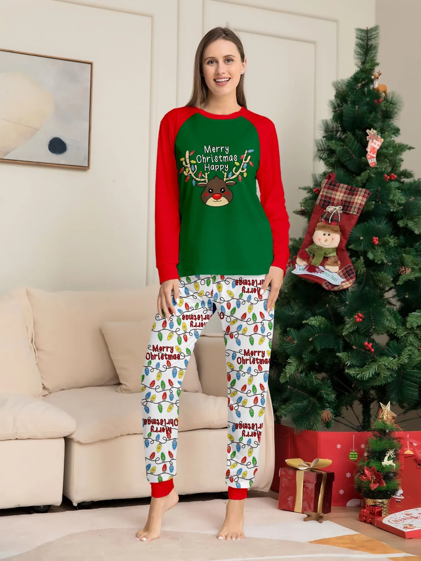 Christmas Antlers Printed Family Matching Christmas Pajamas Sets