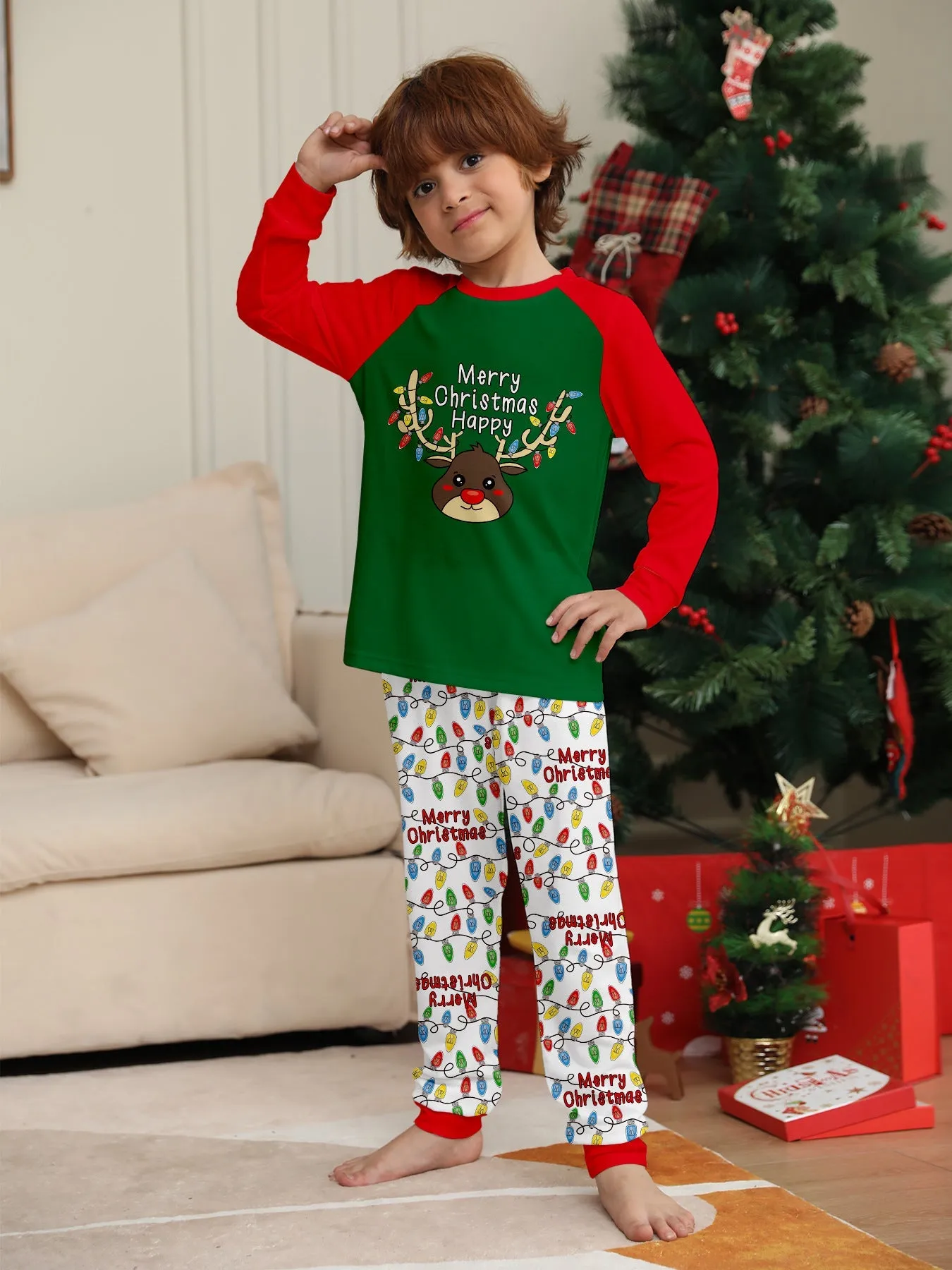 Christmas Antlers Printed Family Matching Christmas Pajamas Sets