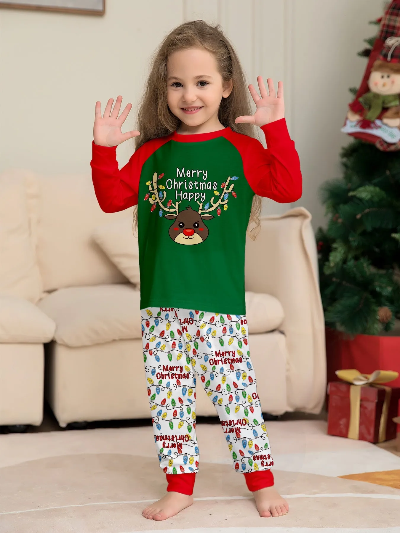 Christmas Antlers Printed Family Matching Christmas Pajamas Sets