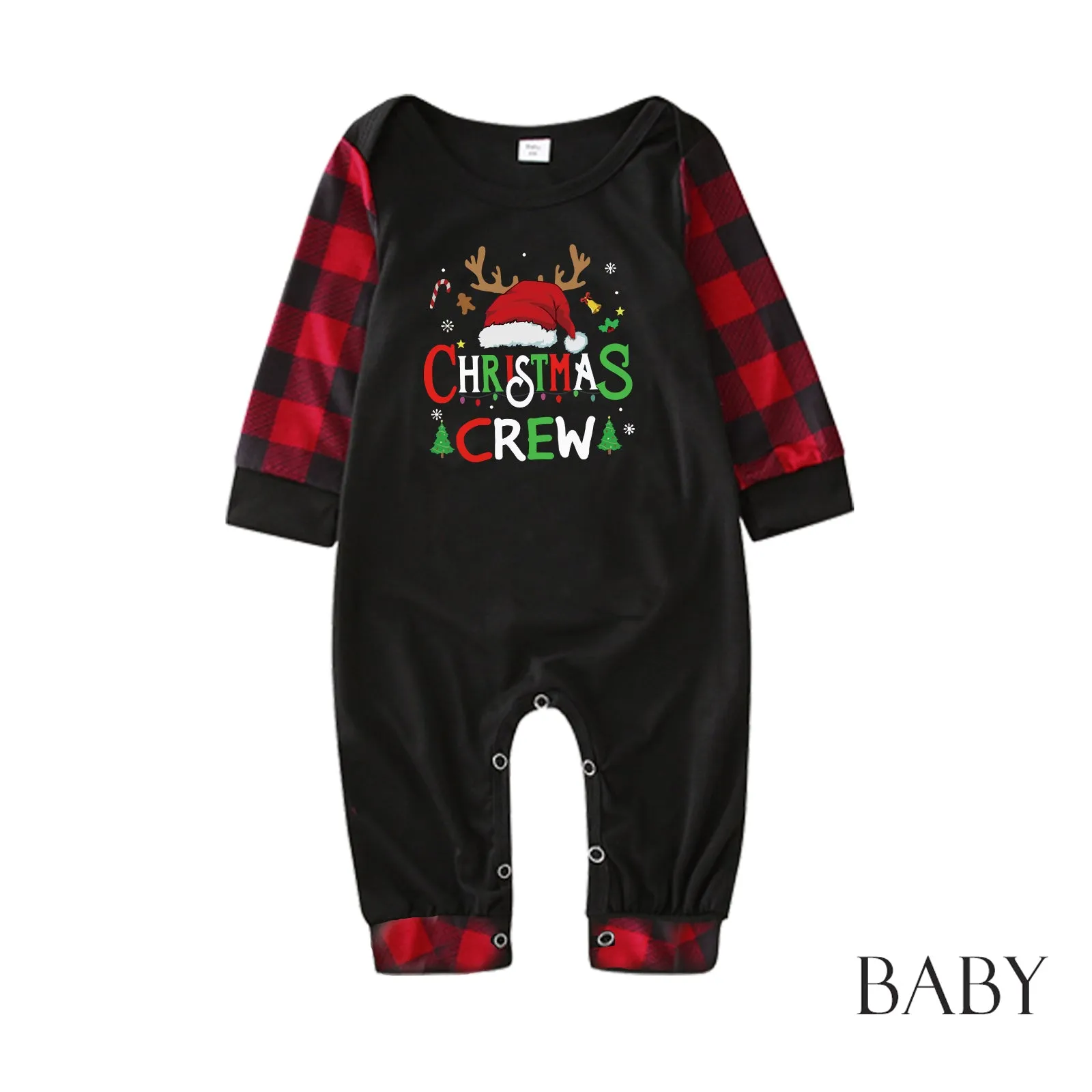 Christmas Crew parent-child plaid pajamas set with Christmas tree print