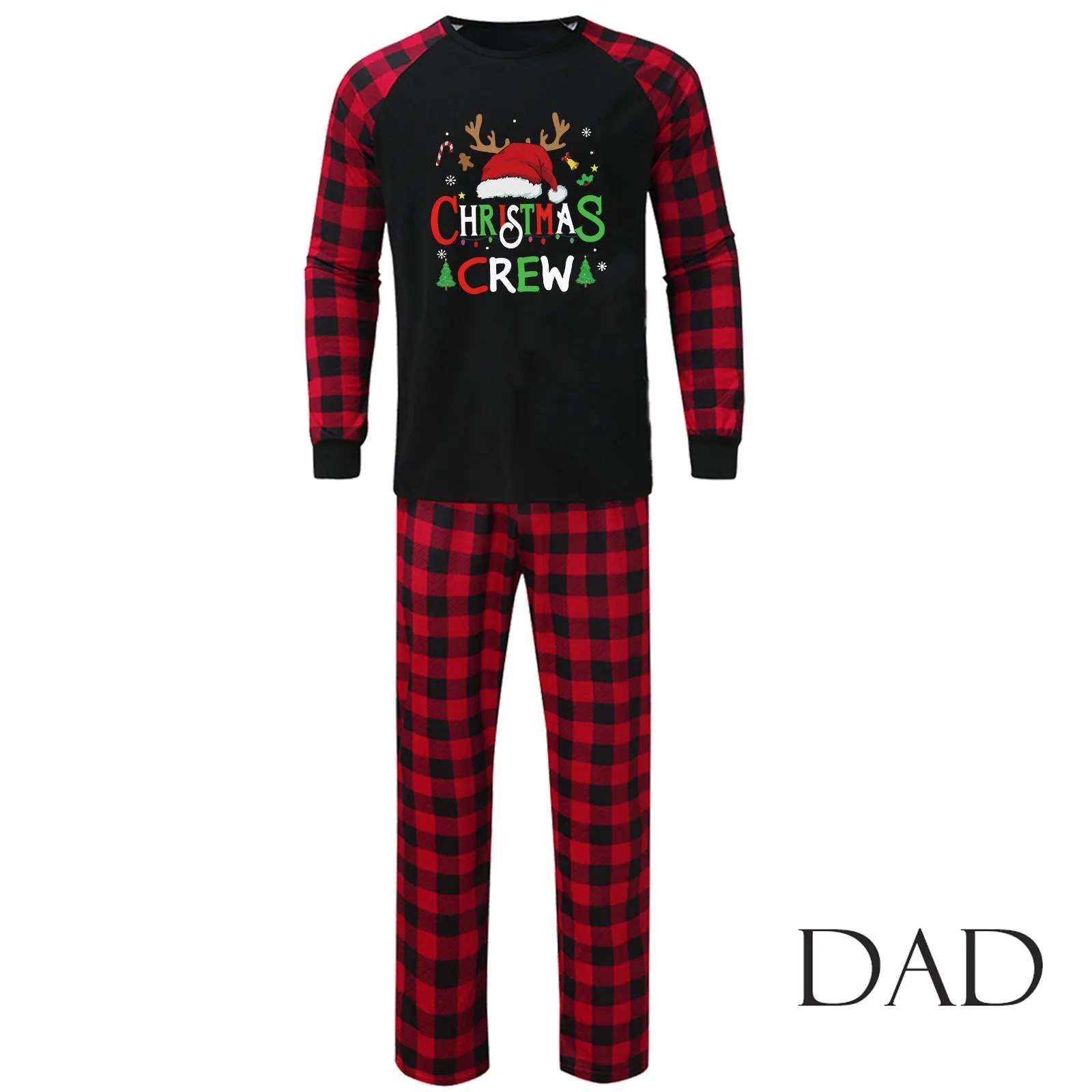 Christmas Crew parent-child plaid pajamas set with Christmas tree print