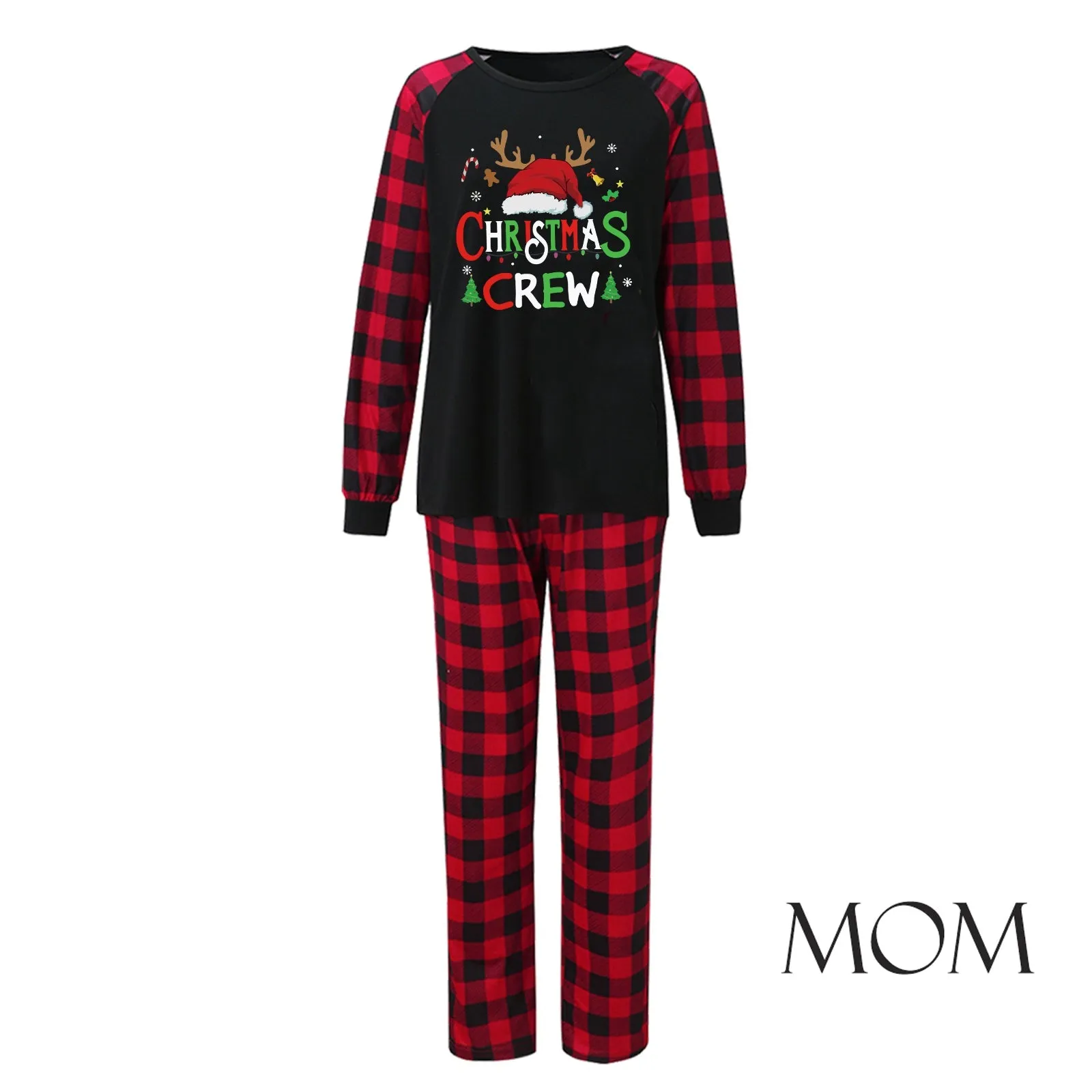 Christmas Crew parent-child plaid pajamas set with Christmas tree print