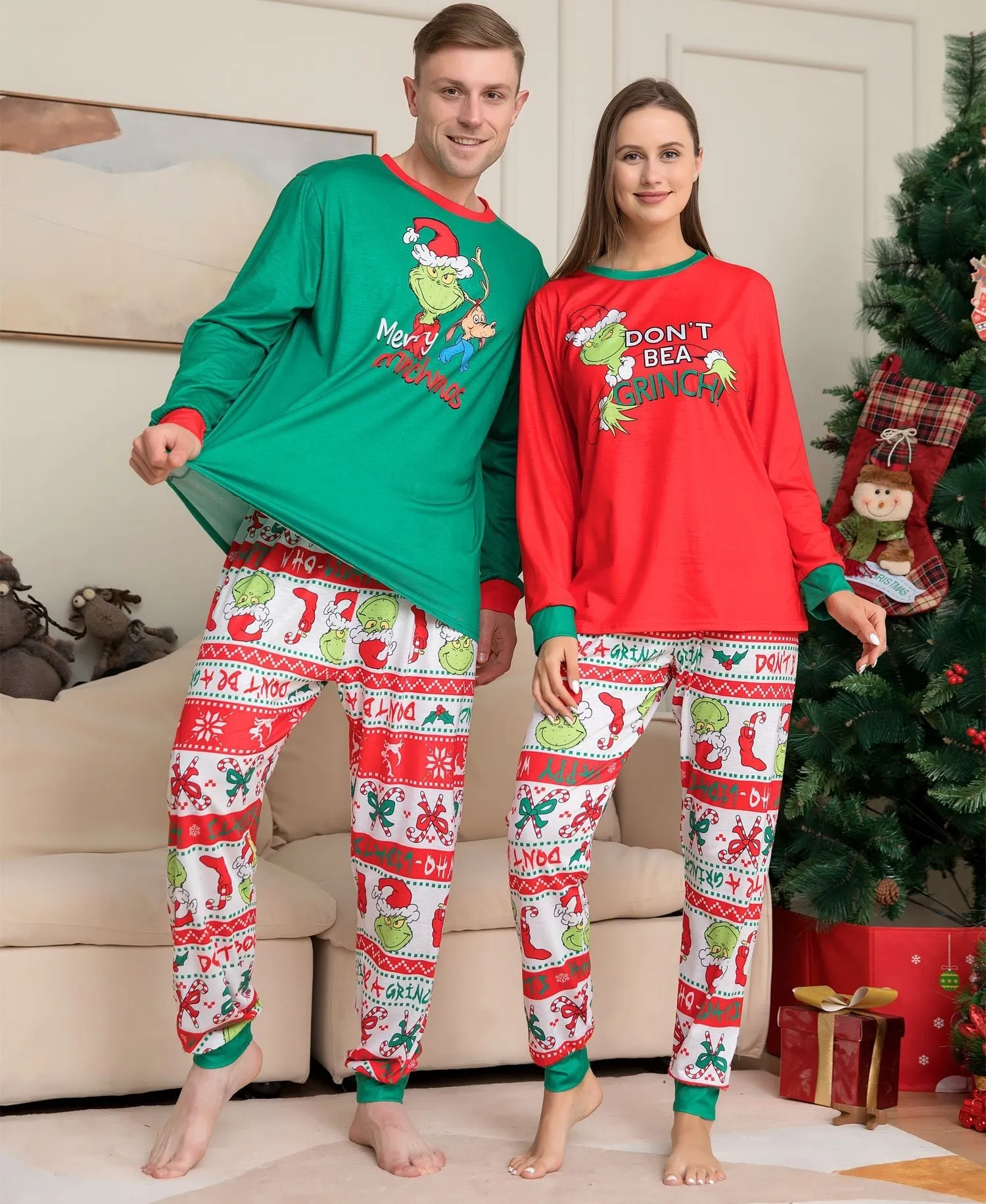 Christmas Grinch Family Pajama Set with Monogram Print