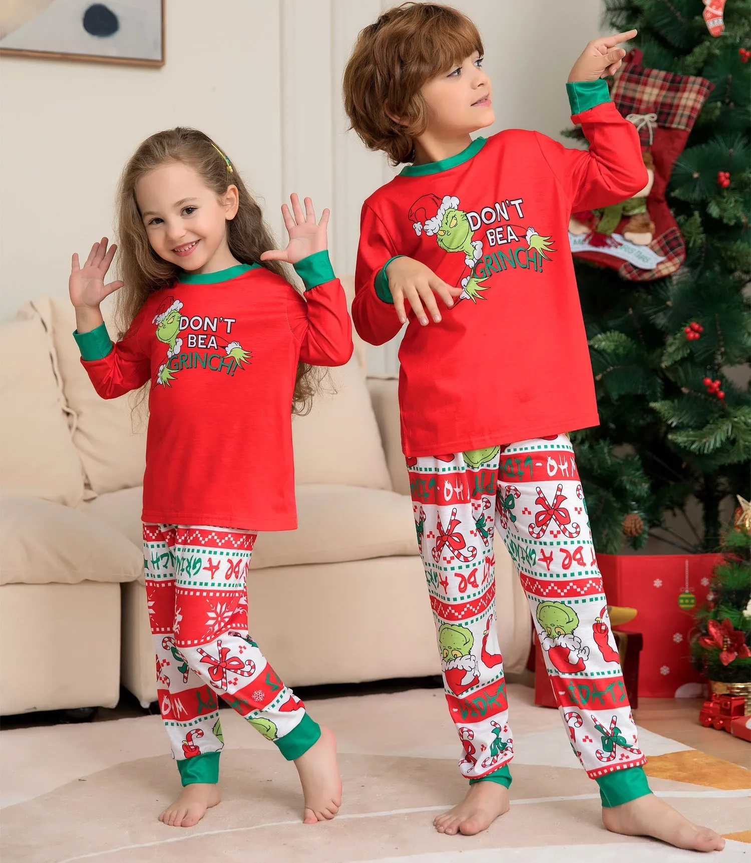 Christmas Grinch Family Pajama Set with Monogram Print