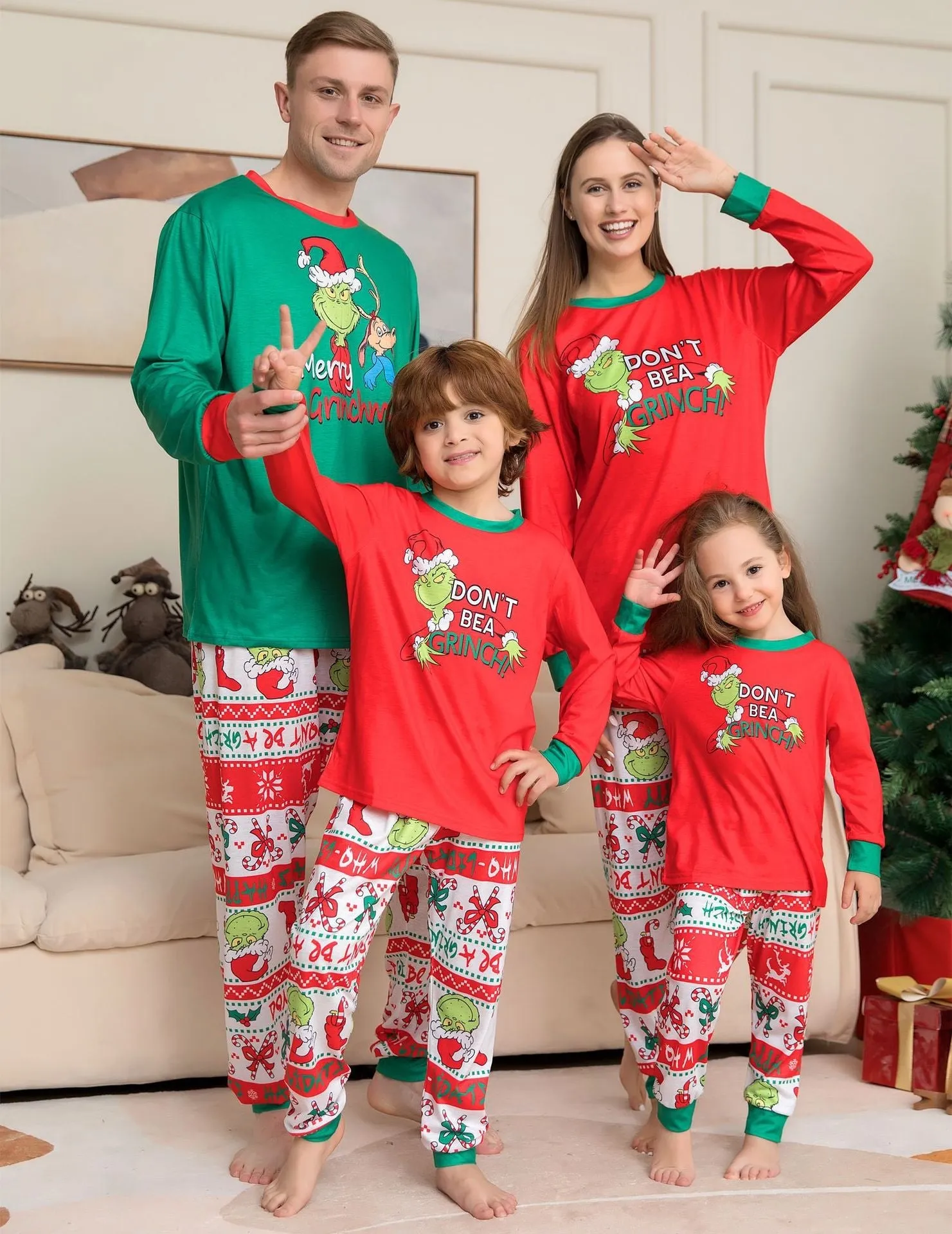 Christmas Grinch Family Pajama Set with Monogram Print