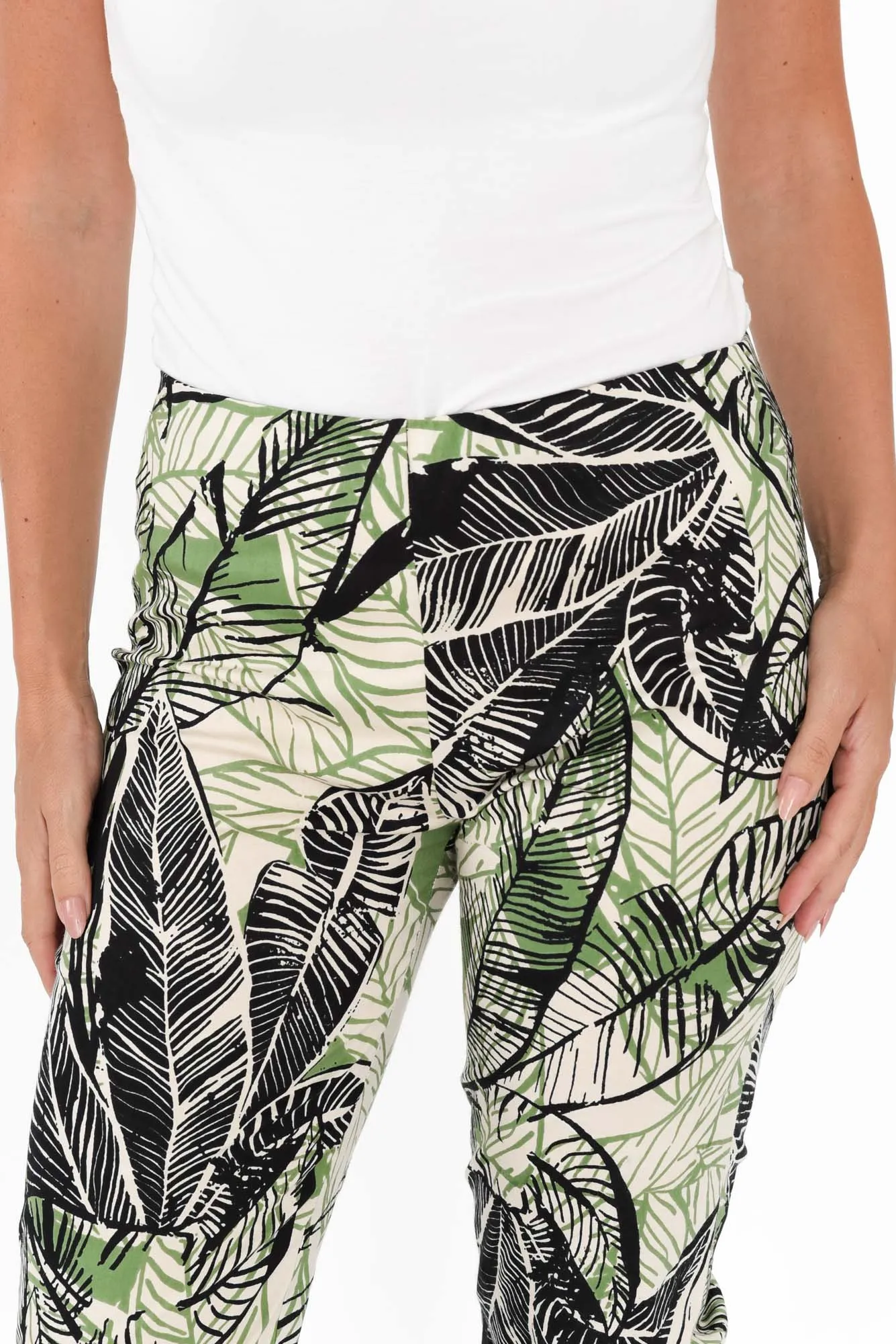 Ciera Green Leaf Cotton Capri Pants