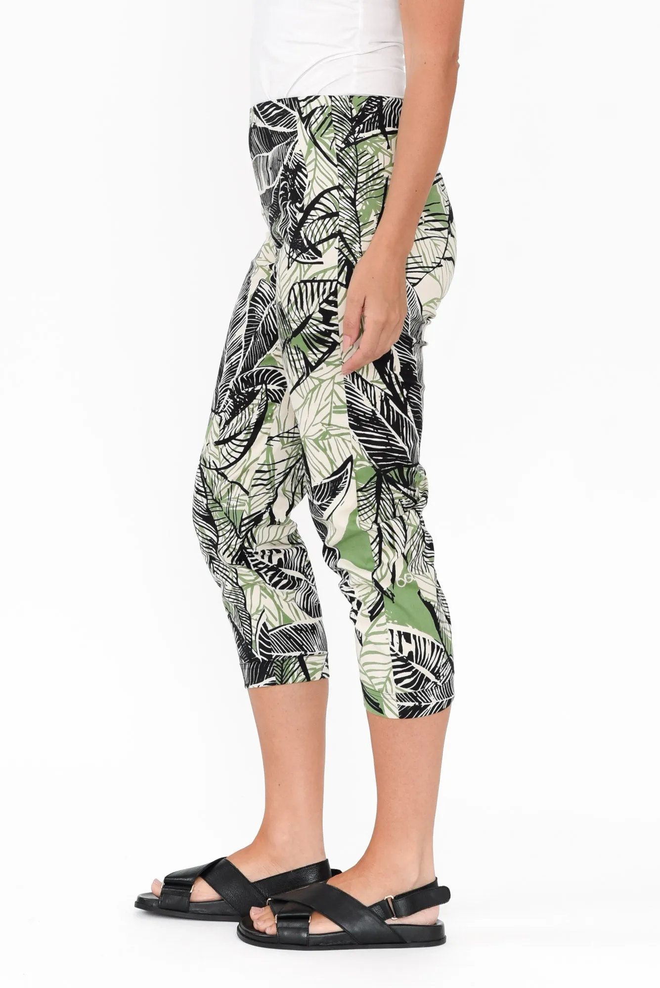 Ciera Green Leaf Cotton Capri Pants