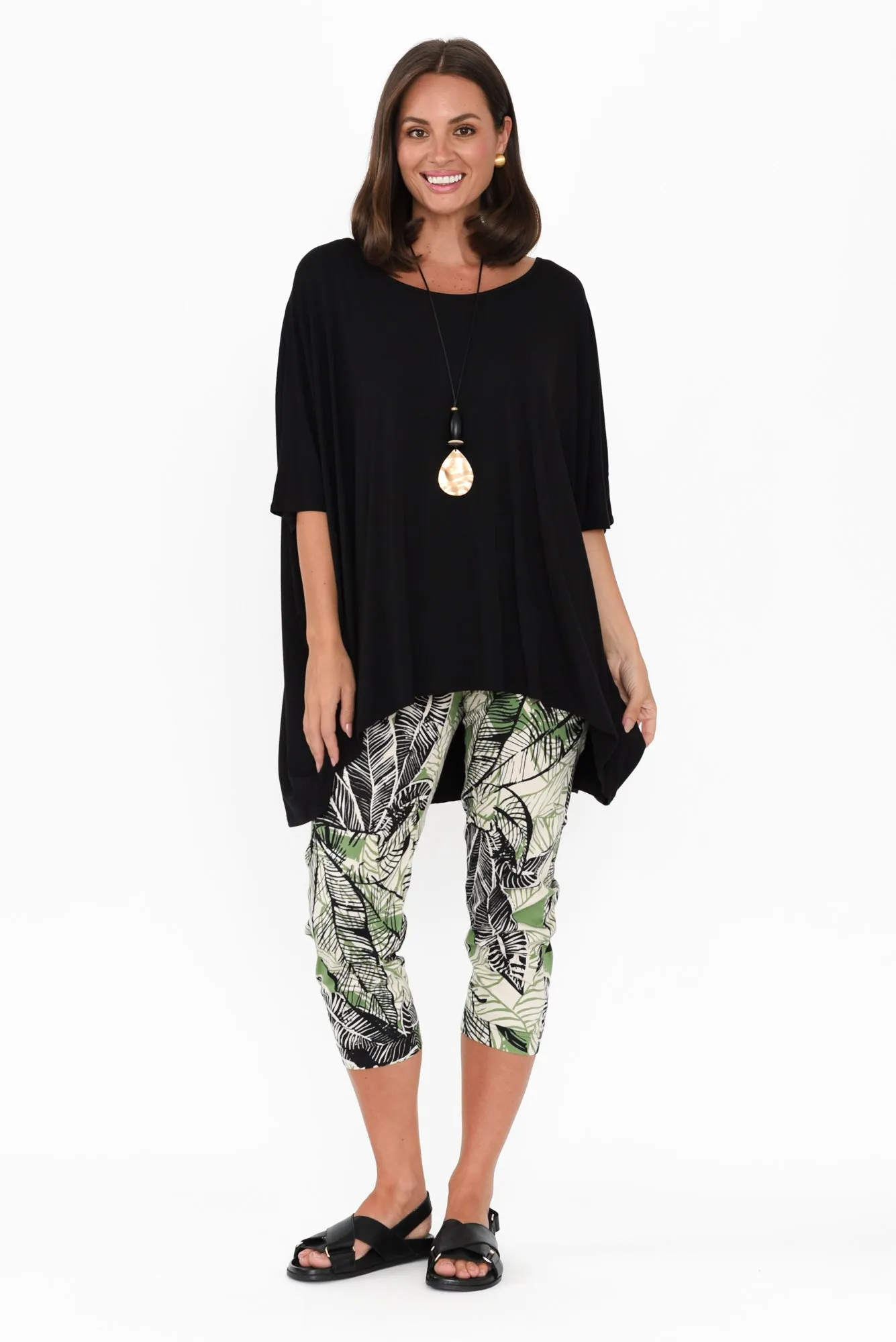 Ciera Green Leaf Cotton Capri Pants