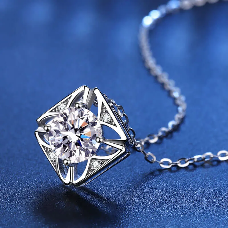 Classic Square Block Moissanite Necklace