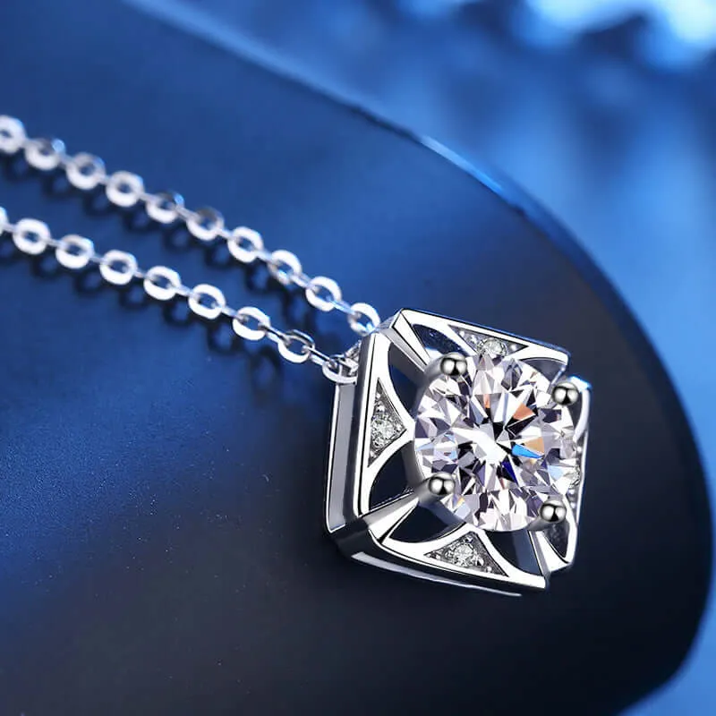 Classic Square Block Moissanite Necklace