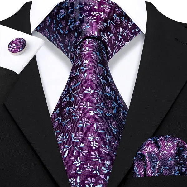 Classy Men Purple Flower Silk Tie