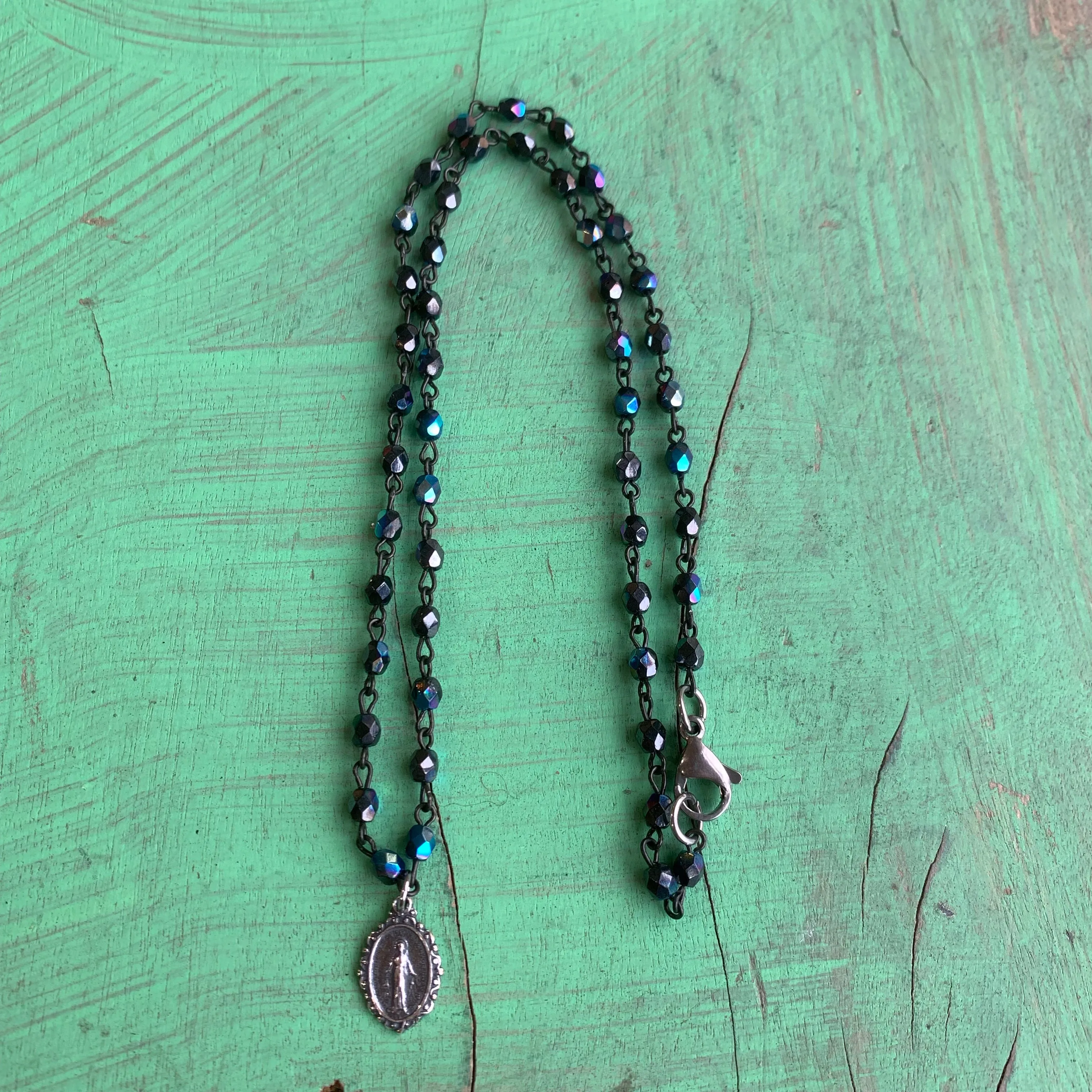 Dainty Miraculous Medal Beaded Necklace