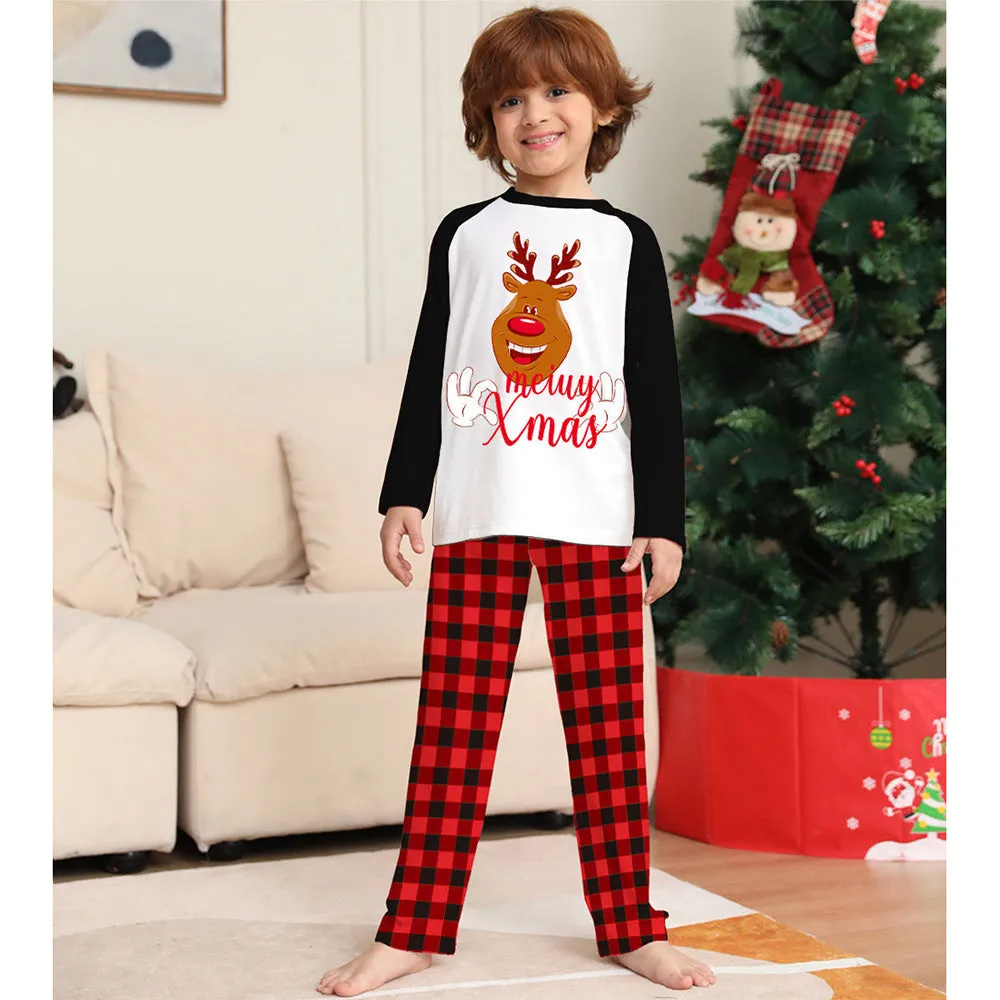 Deer Letter Lattice Printing Christmas Family Pajamas Set