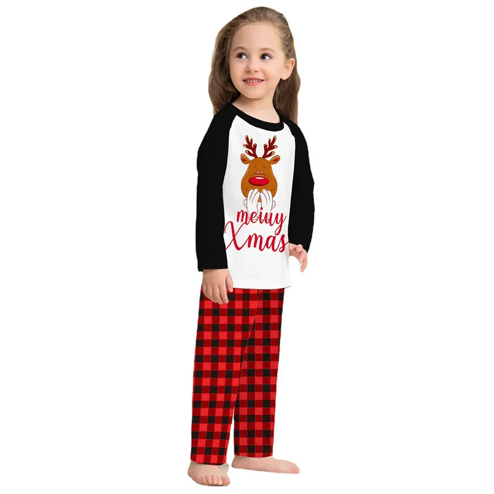 Deer Letter Lattice Printing Christmas Family Pajamas Set