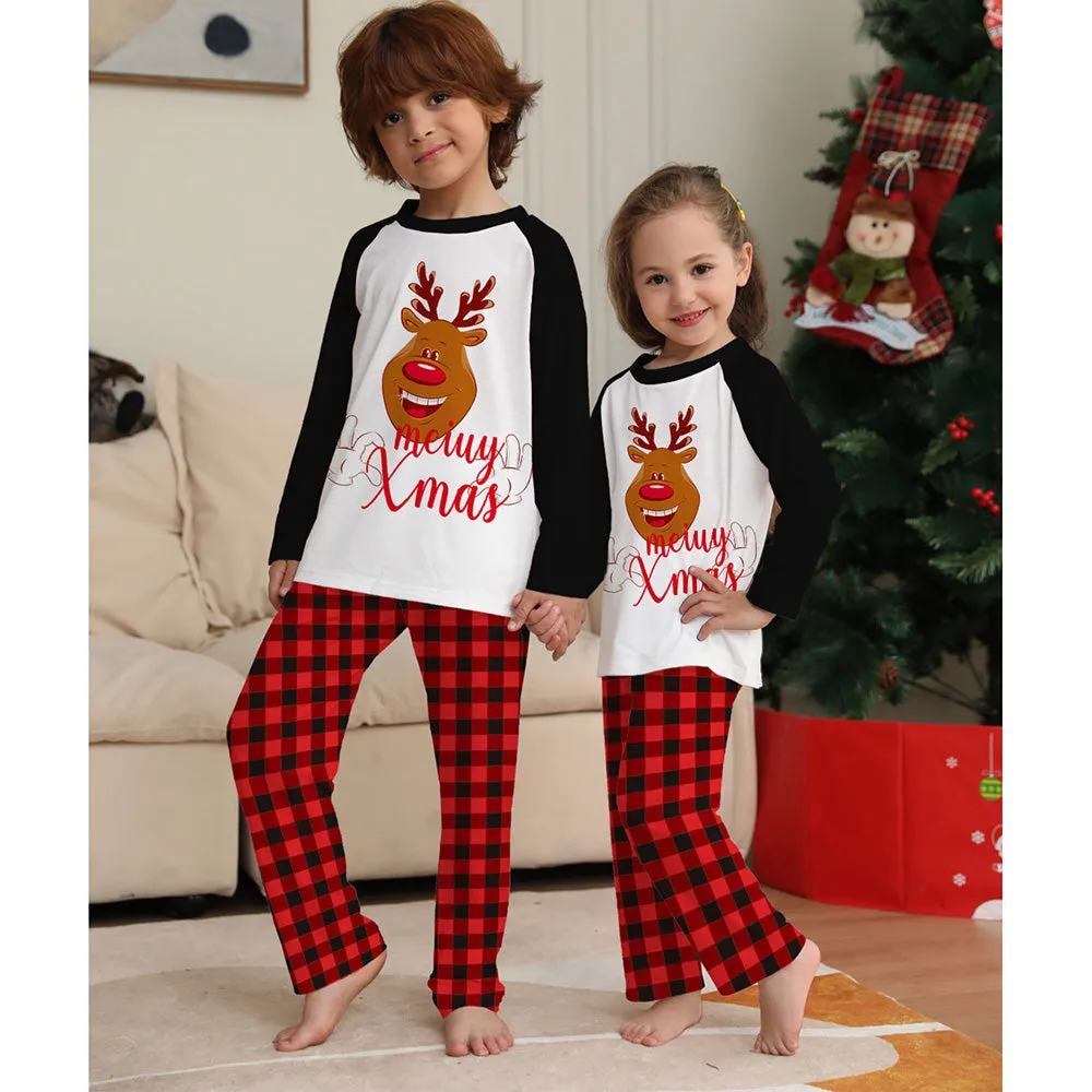 Deer Letter Lattice Printing Christmas Family Pajamas Set