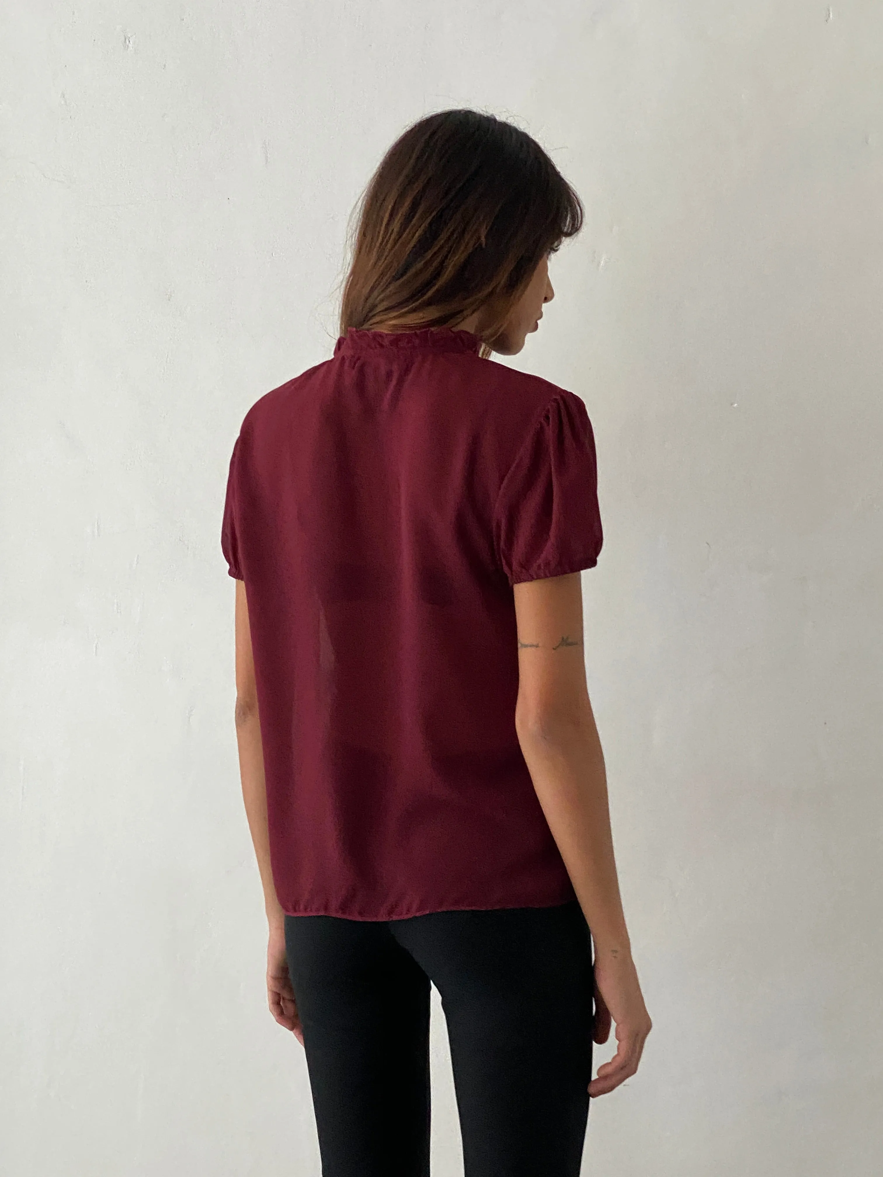 Enzo High Neck Blouse in Oxblood Chiffon