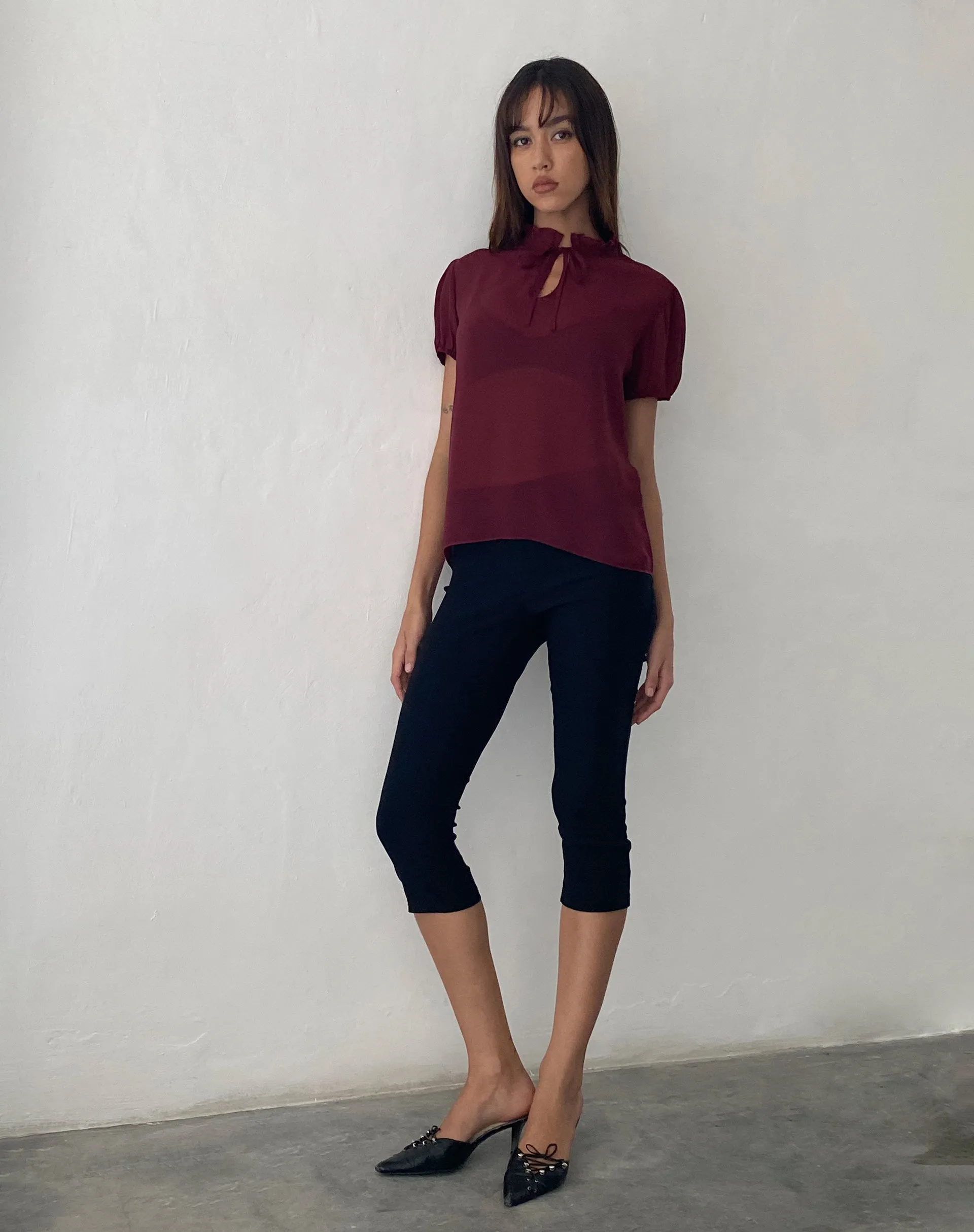 Enzo High Neck Blouse in Oxblood Chiffon