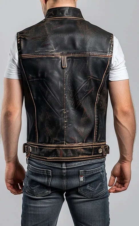 Enzo Men Vintage Brown Leather Vest