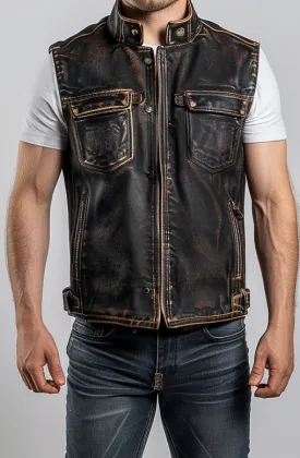 Enzo Men Vintage Brown Leather Vest