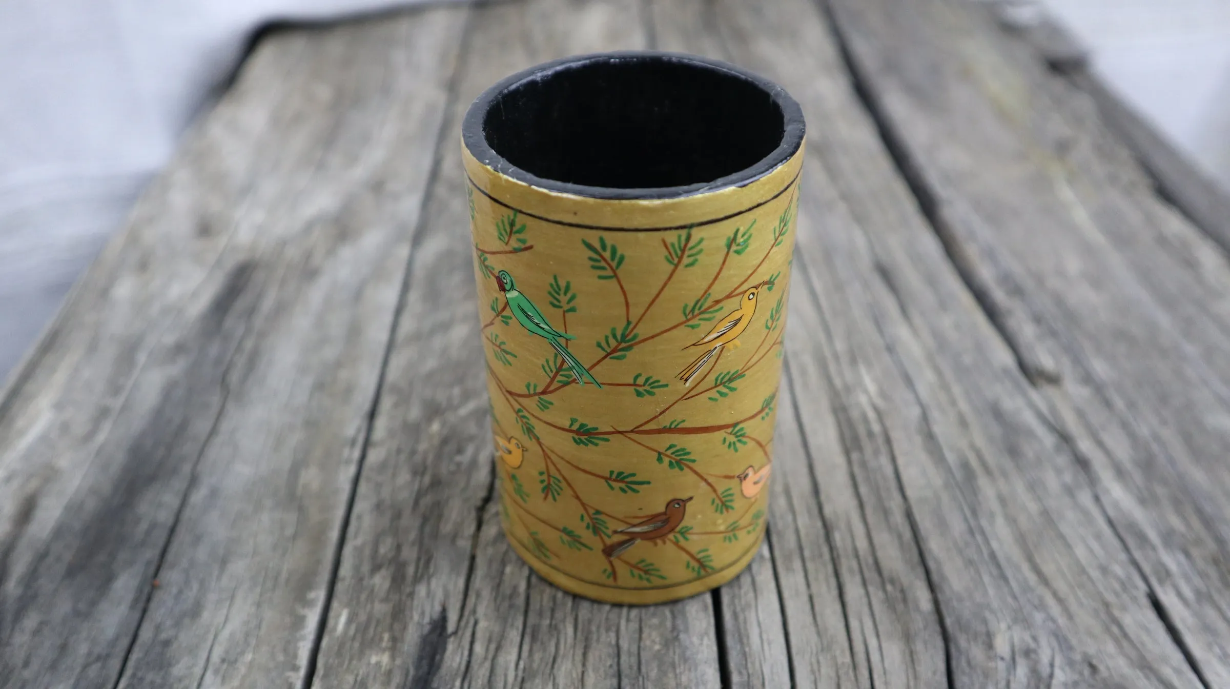 Fair Trade Paper Mache Pen Holder Gold