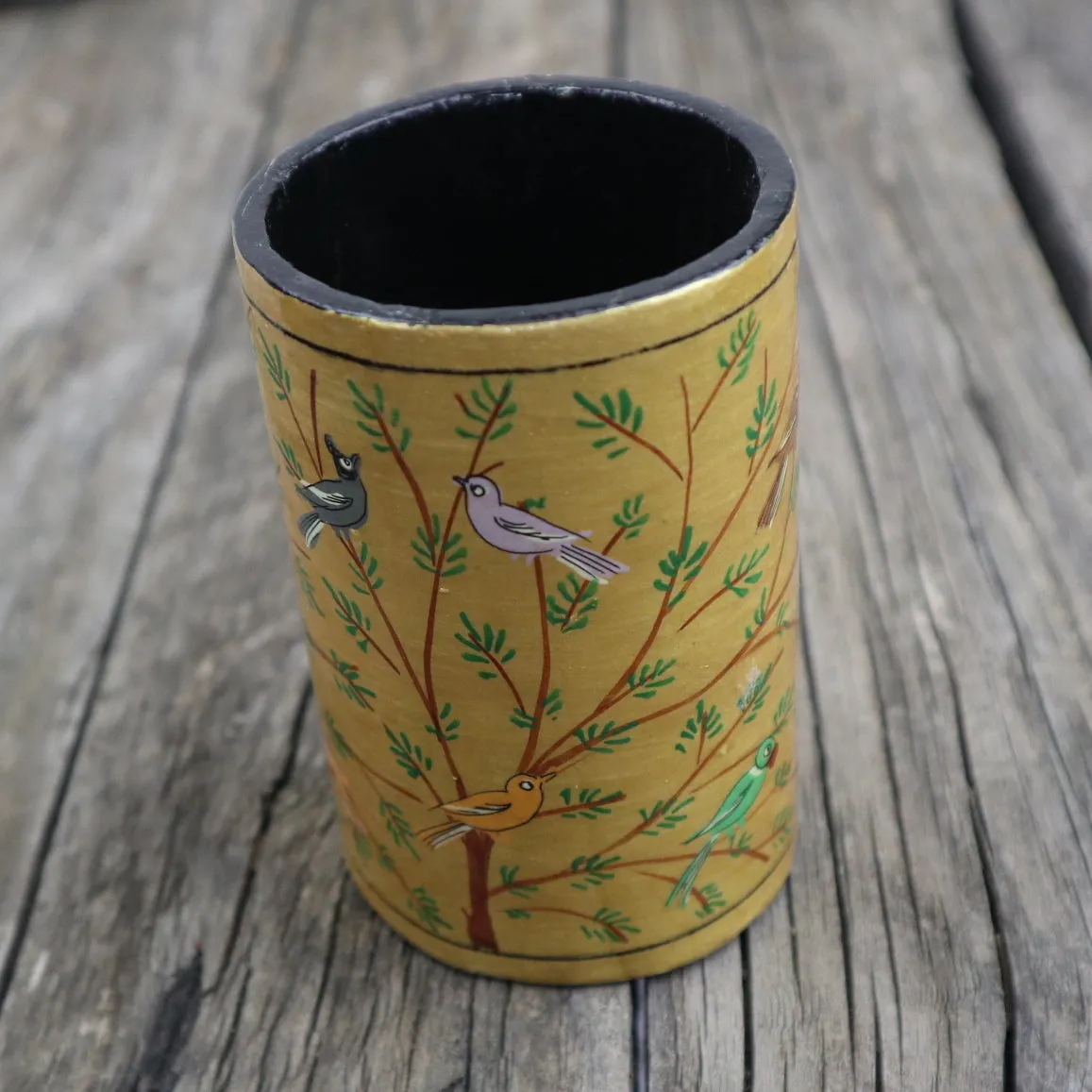 Fair Trade Paper Mache Pen Holder Gold