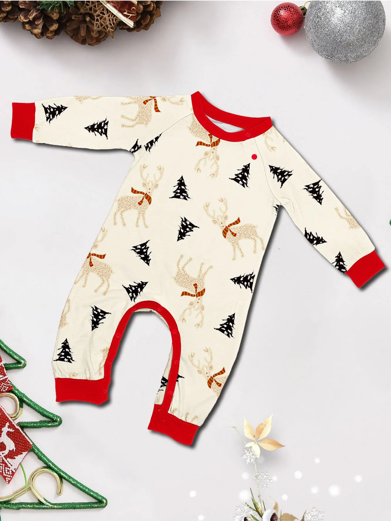 Family Christmas Pajama Set Colorblocked Printed Fawns