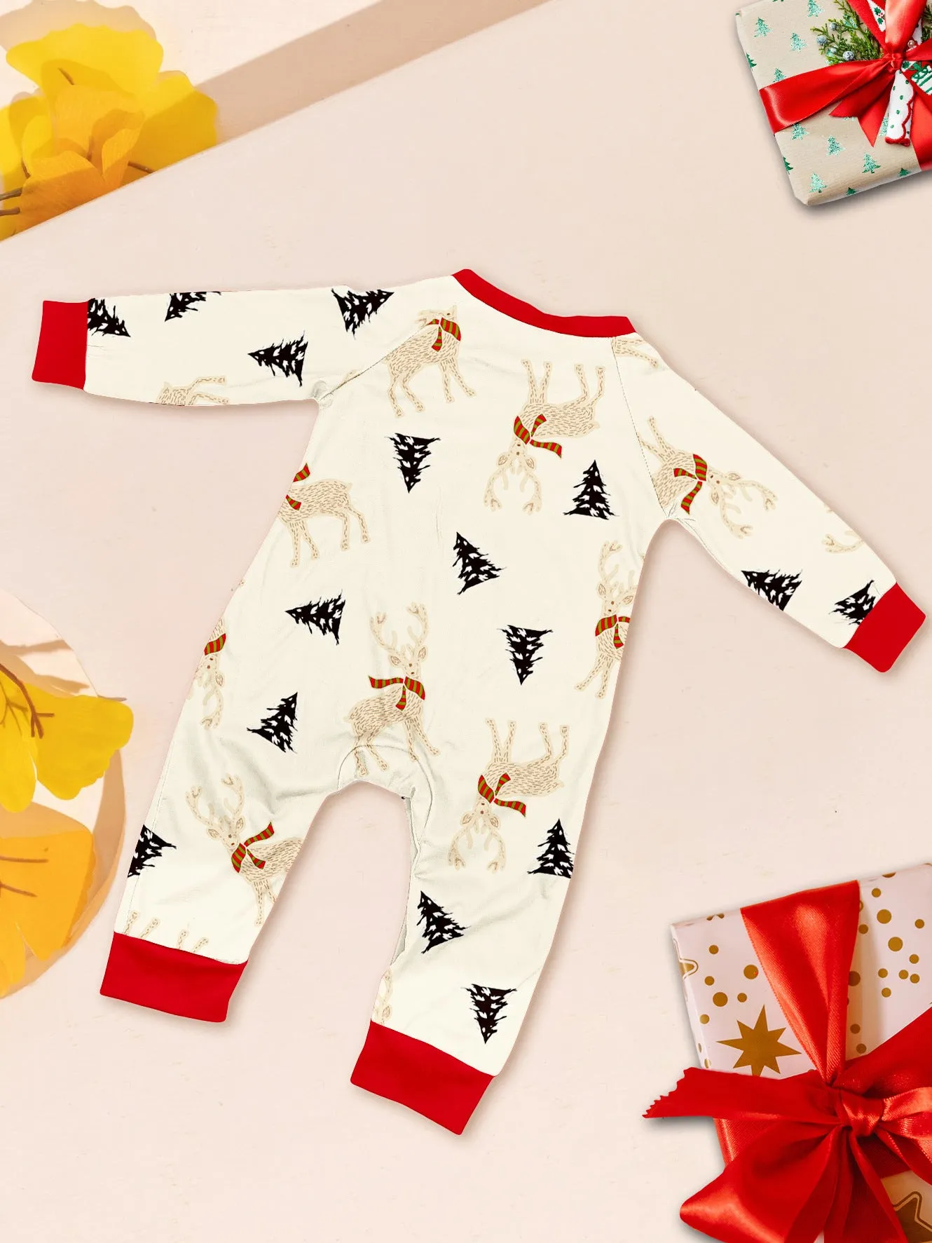 Family Christmas Pajama Set Colorblocked Printed Fawns