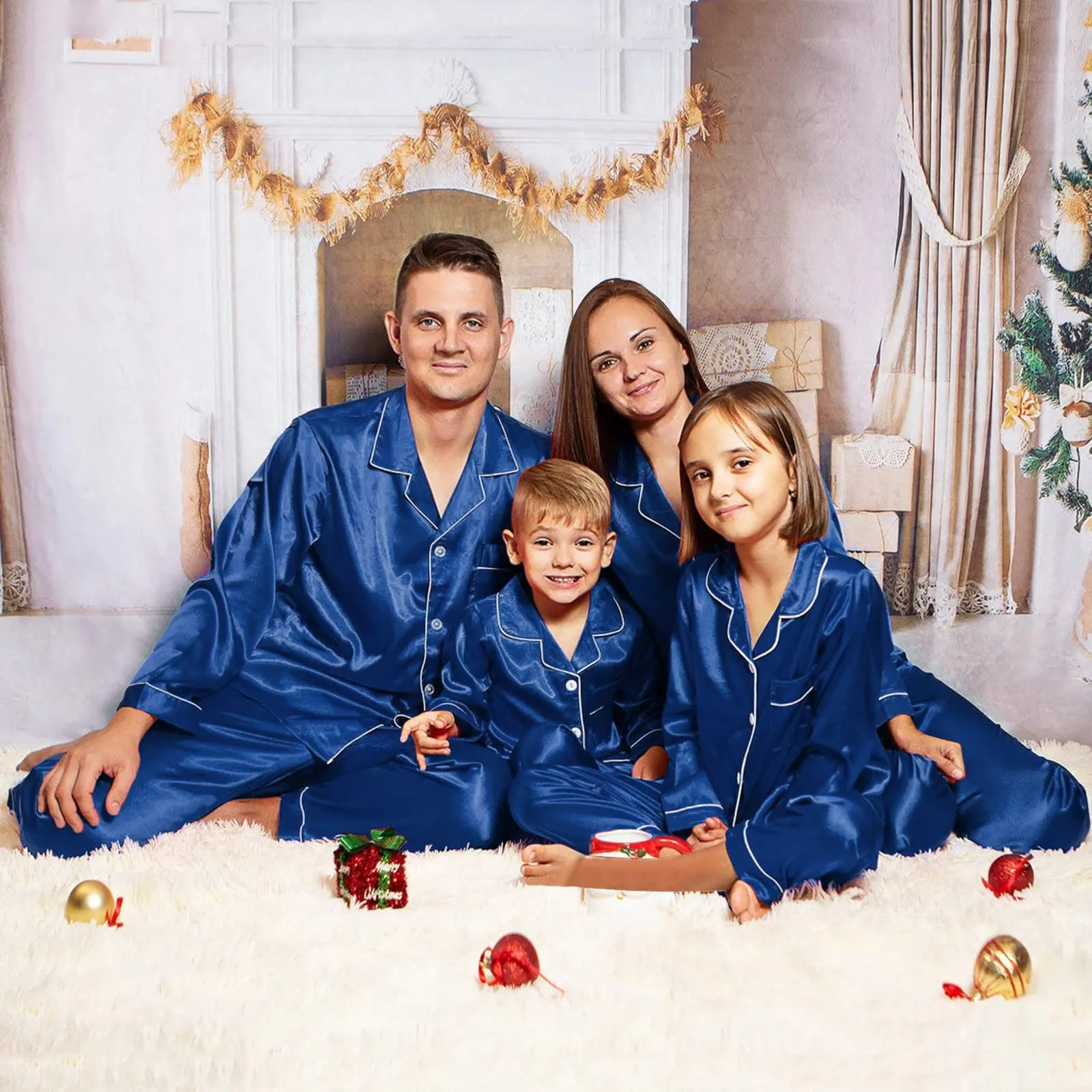 Family Matching Solid Color Silk Pajamas