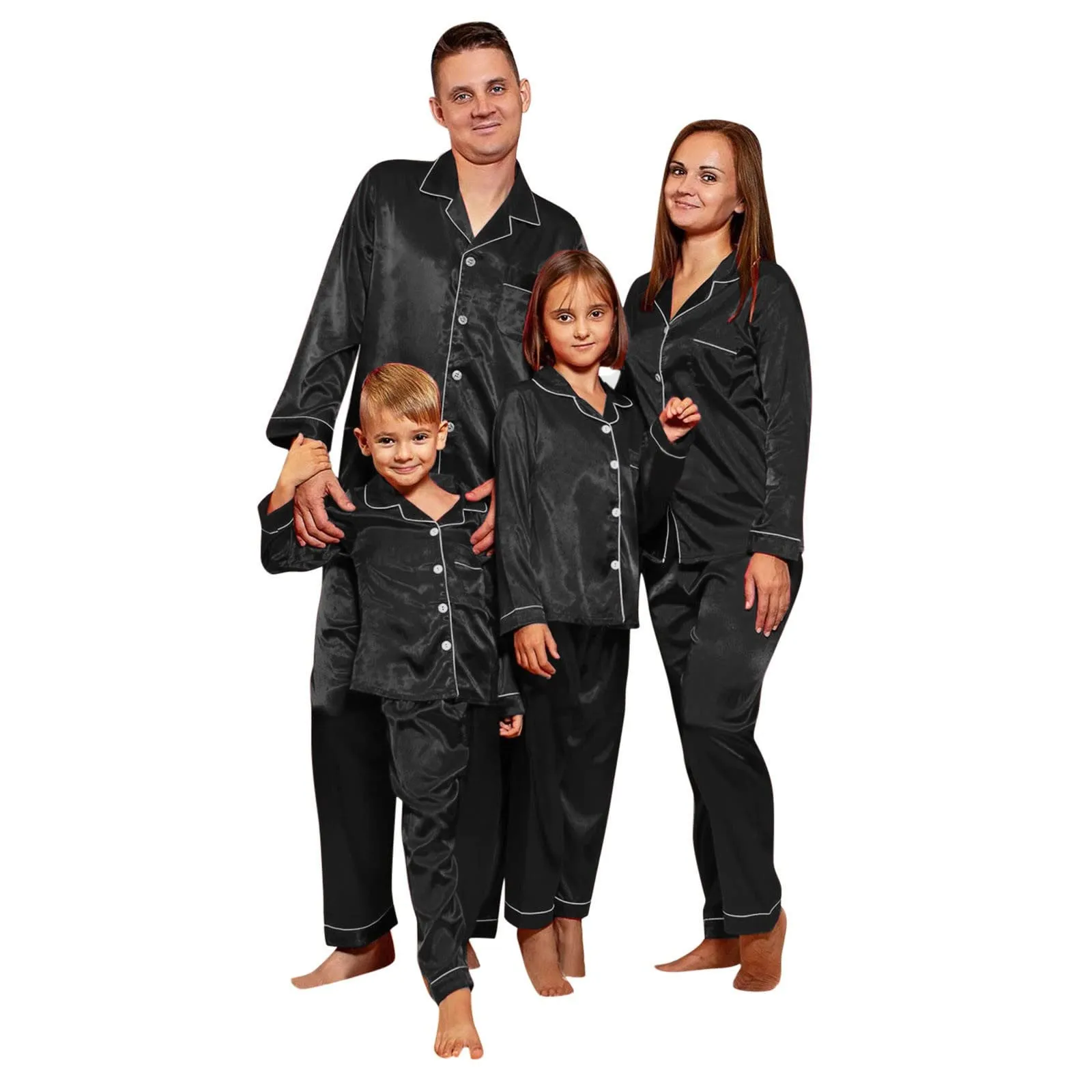 Family Matching Solid Color Silk Pajamas