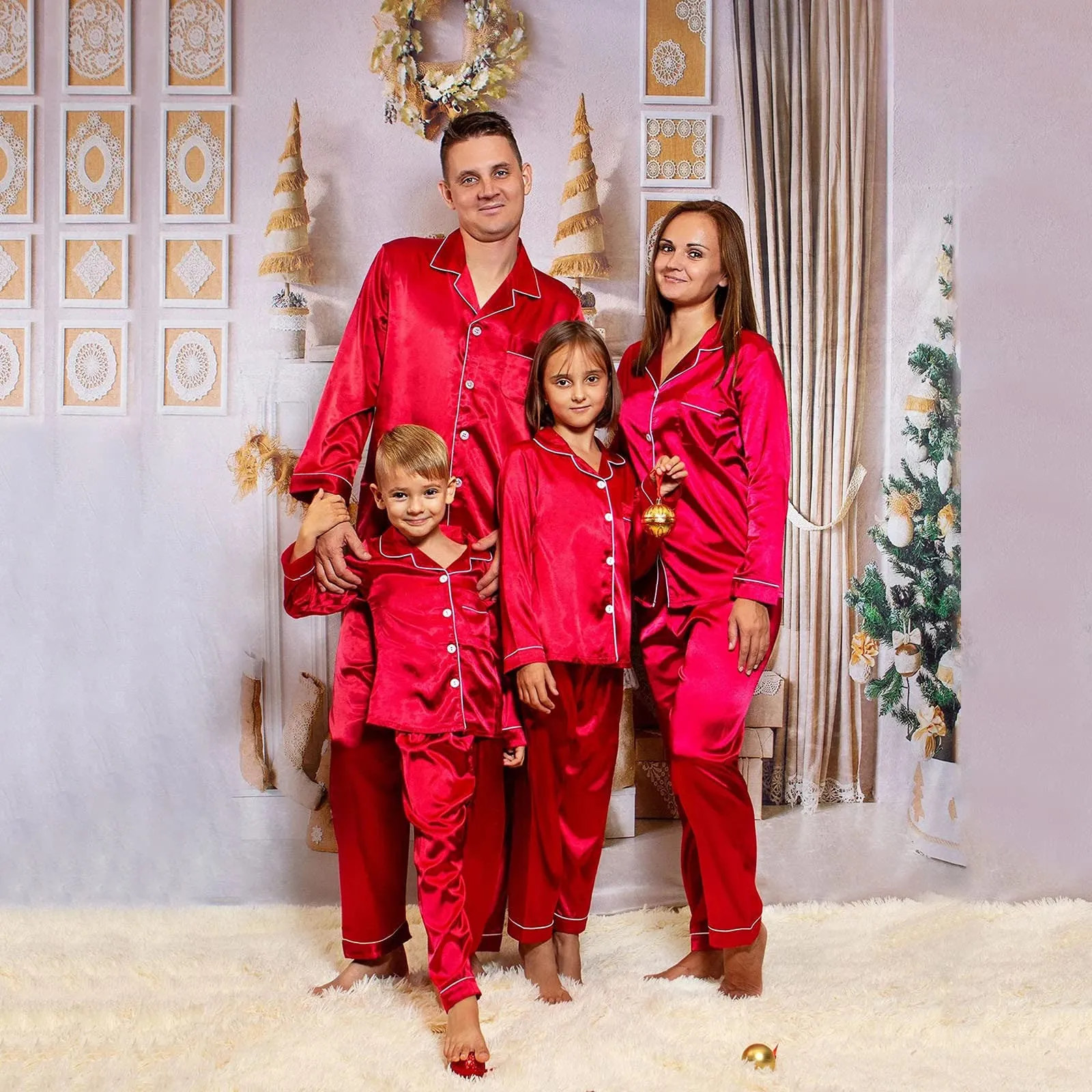 Family Matching Solid Color Silk Pajamas